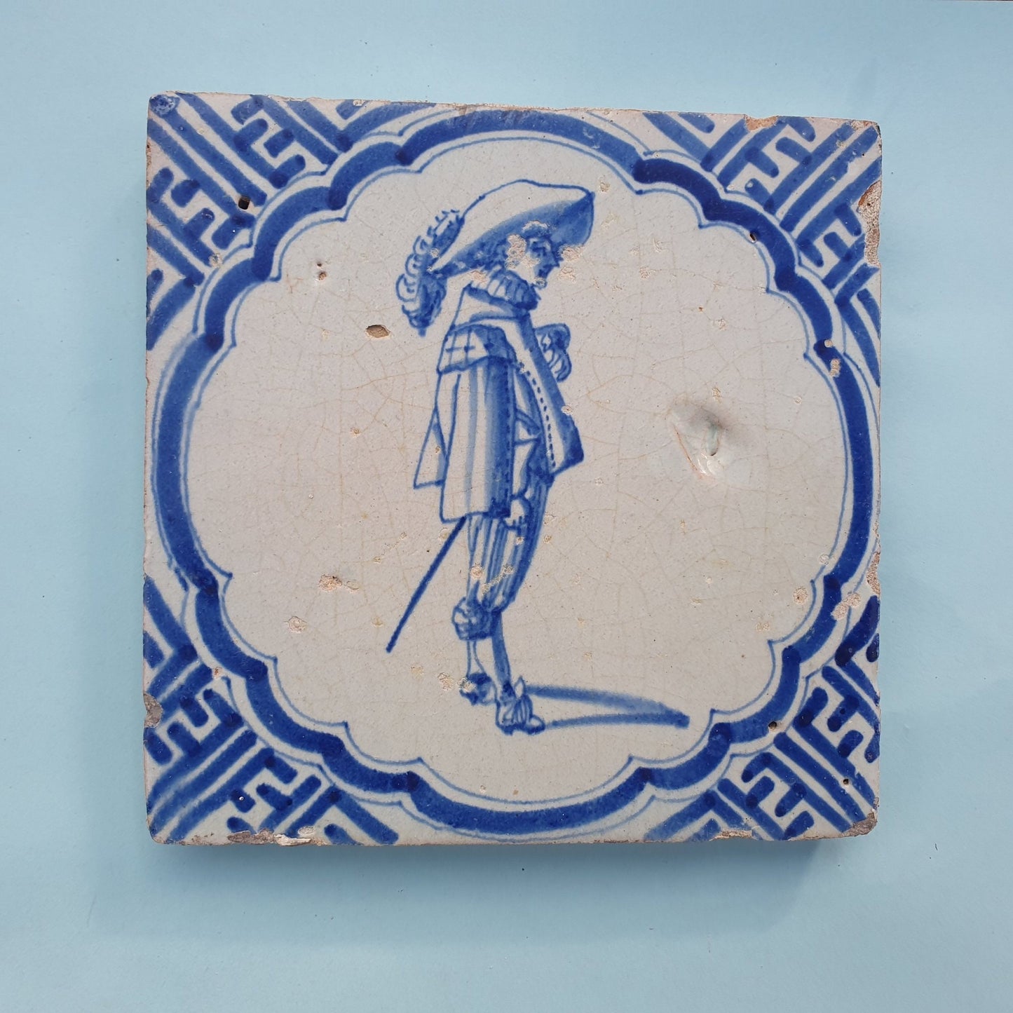 Antique Delft Tile, Dutch Musketeer, ca 1625