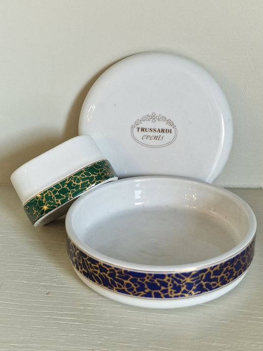 Vintage Trussardi Italy Porcelain Set, Lidded Trinket Boxes, 1980s Decor