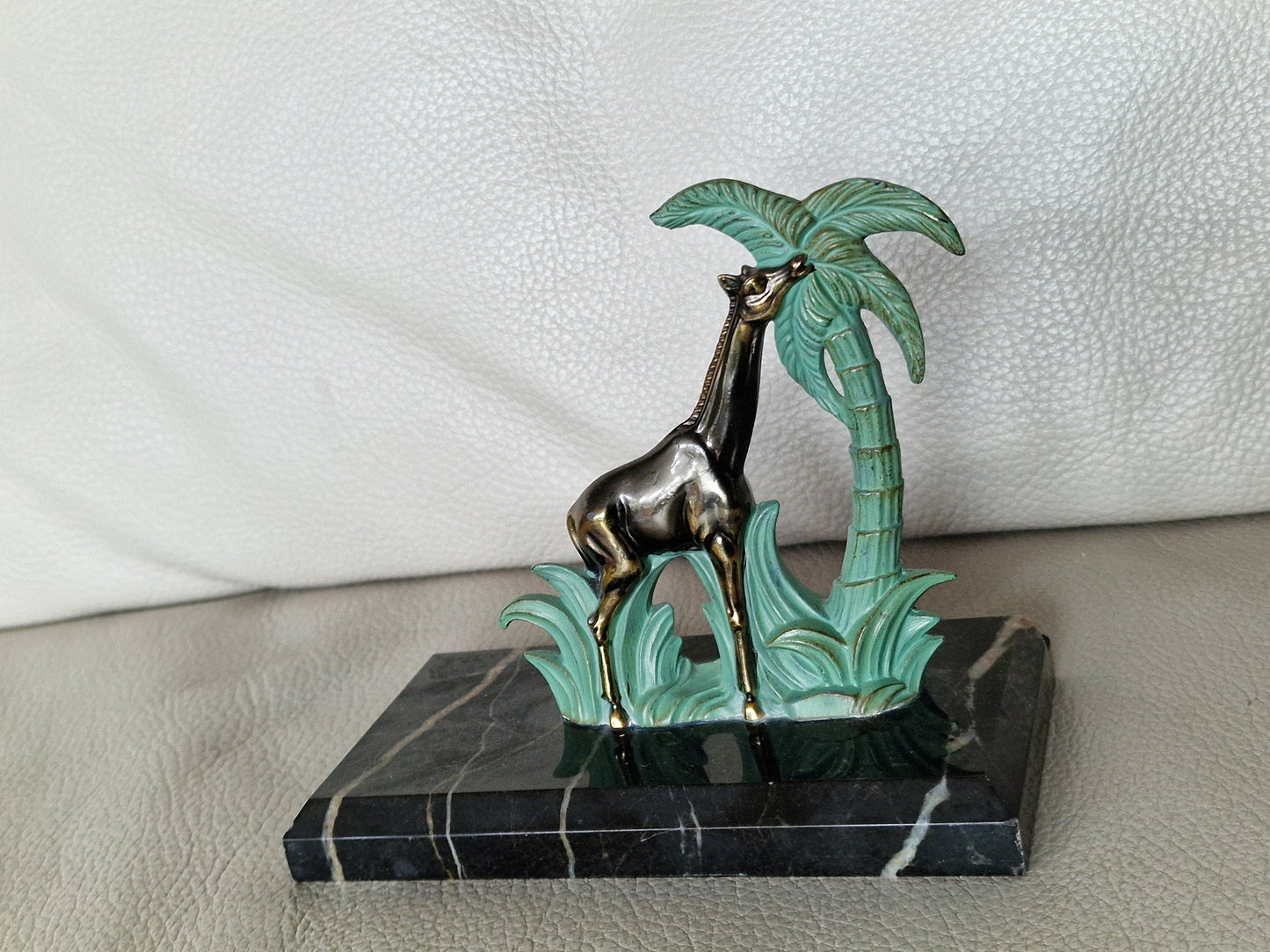 Art Deco Bronze Giraffe Bookend, Cold Painted Austrian Marble Figure