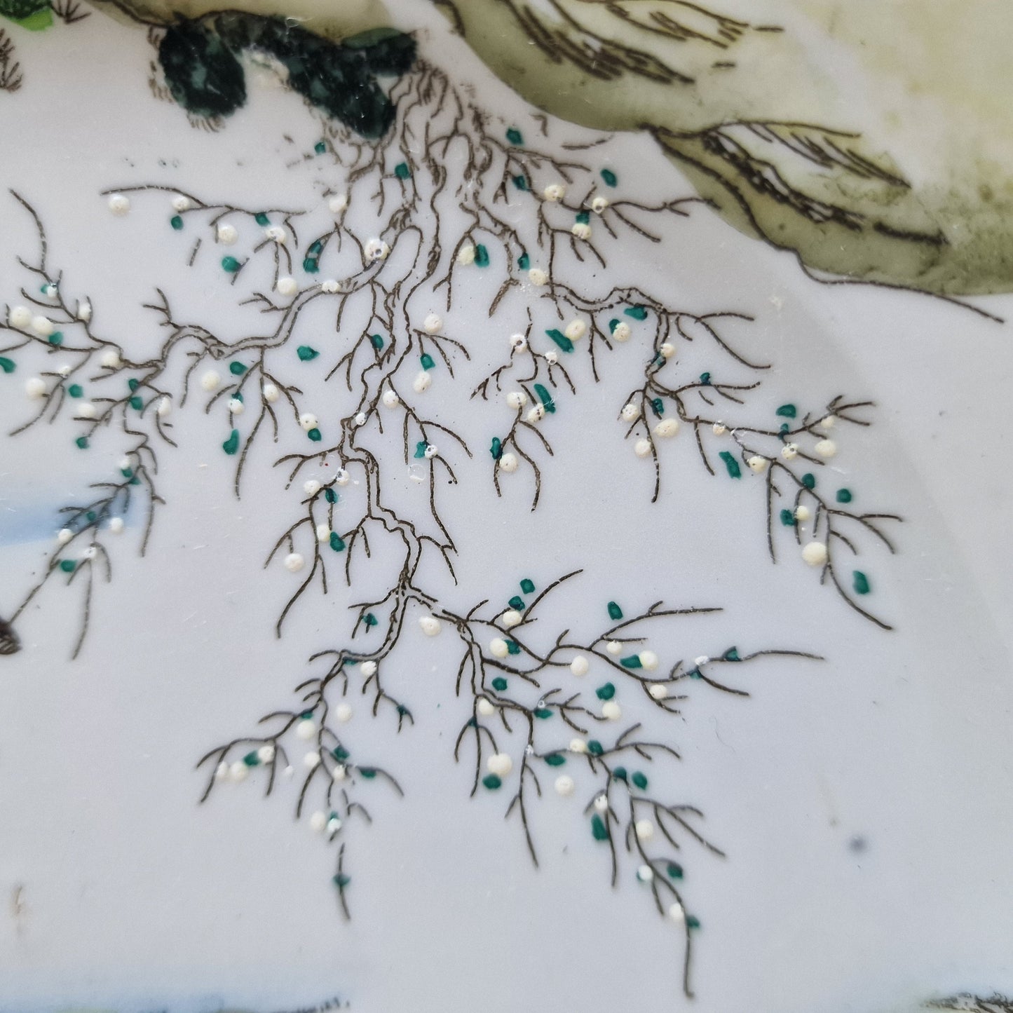Antique Meiji Japanese Porcelain Plates, Geisha & Landscape Relief, Set of 4