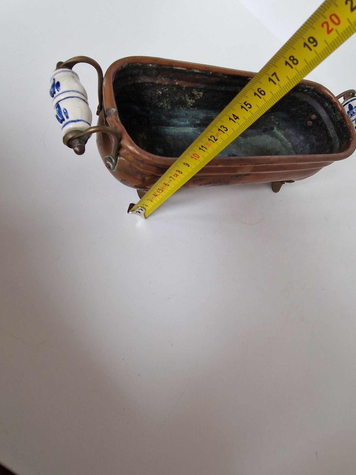 Antique Copper Jardiniere Set, Delft Porcelain Handles, Dutch Planter