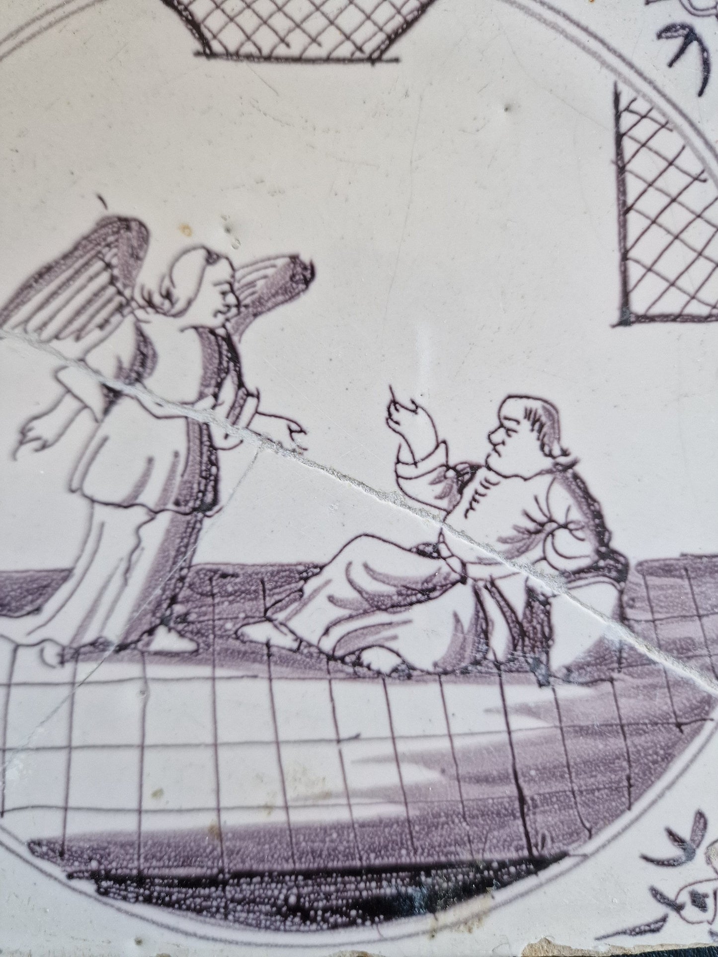 Nederlands antiek -  mangaan - 2 tegels met bijbelse voorstelling bible biblical