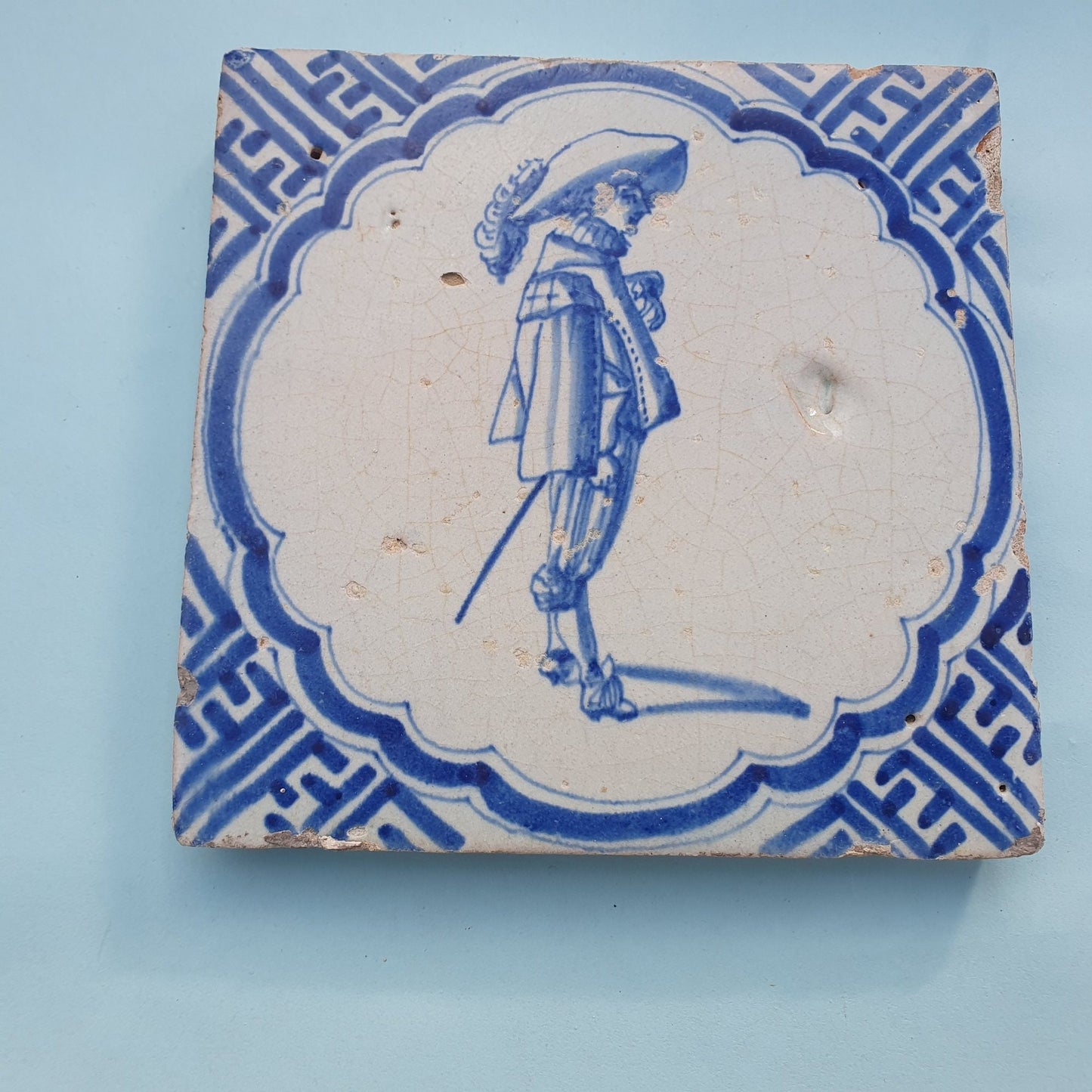 Antique Delft Tile, Dutch Musketeer, ca 1625