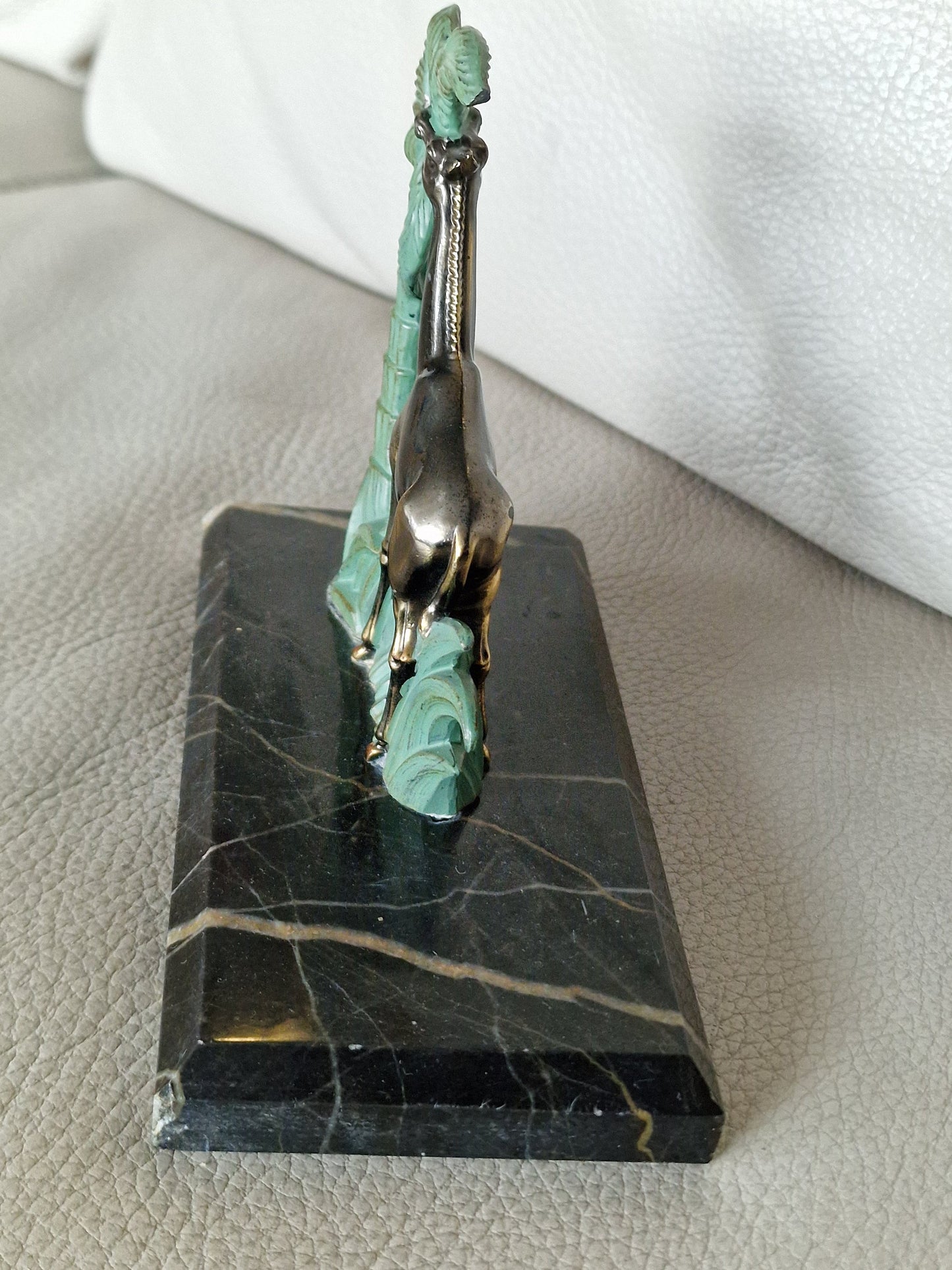 Art Deco Bronze Giraffe Bookend, Cold Painted Austrian Marble Figure