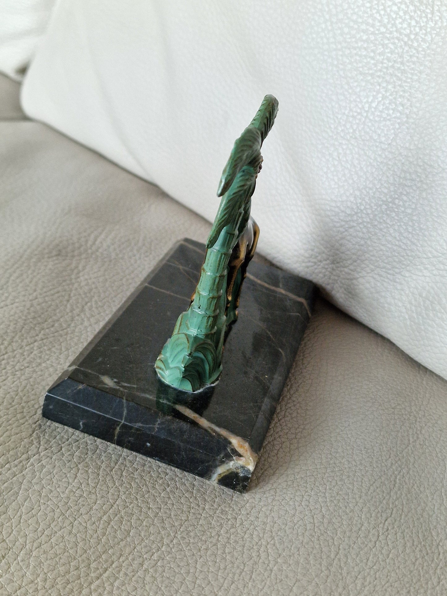 Art Deco Bronze Giraffe Bookend, Cold Painted Austrian Marble Figure