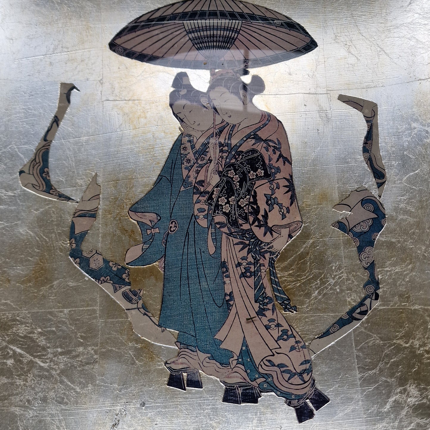 Vintage Carole Stupell Asian Glass Plate, Signed Art Charger (30x30)