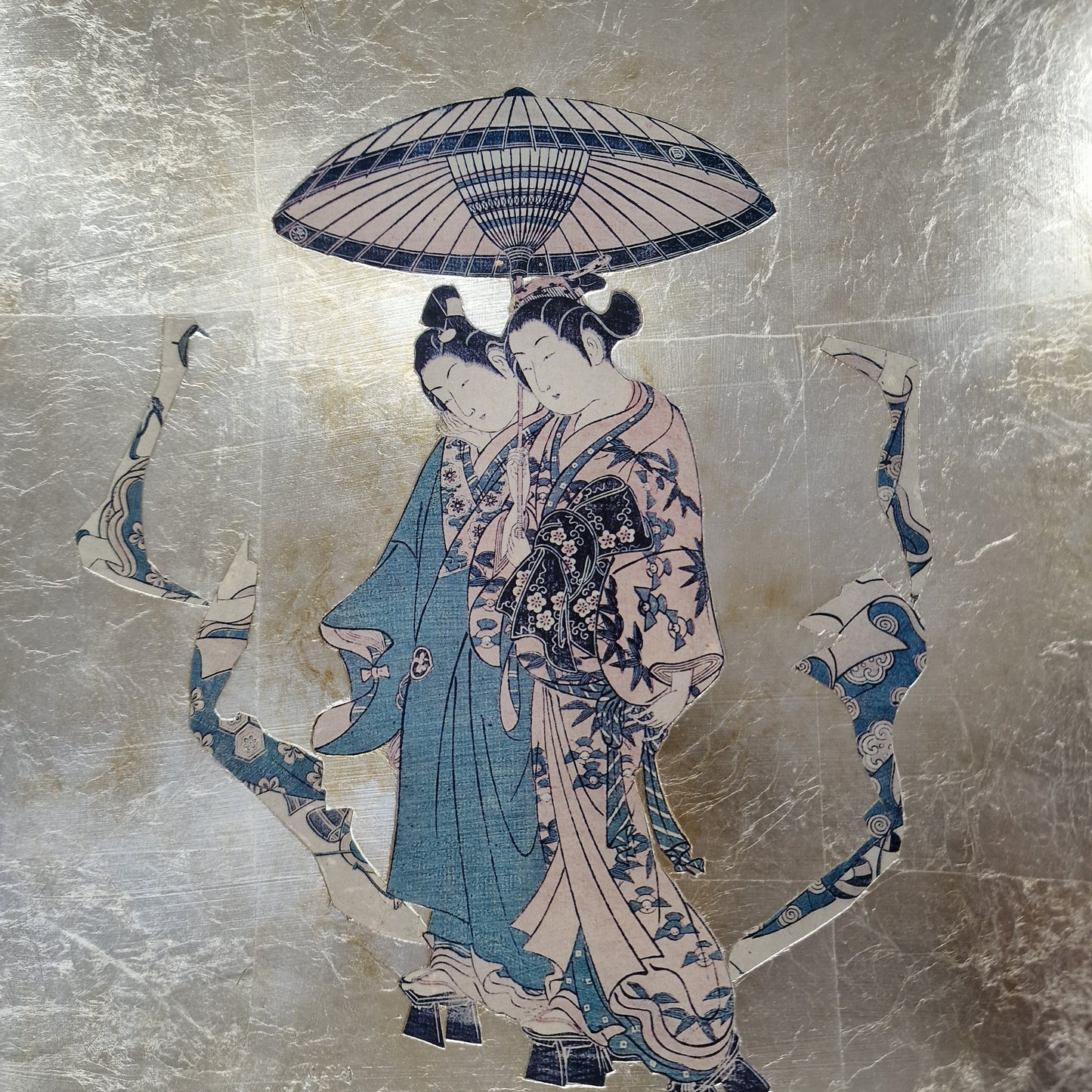 Vintage Carole Stupell Asian Glass Plate, Signed Art Charger (30x30)