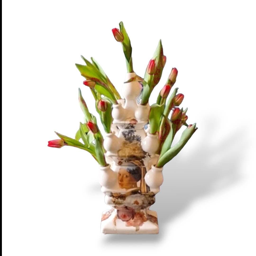 Delft Holland Tulip Vase, Vermeer Gallery, Mint Condition Ceramic