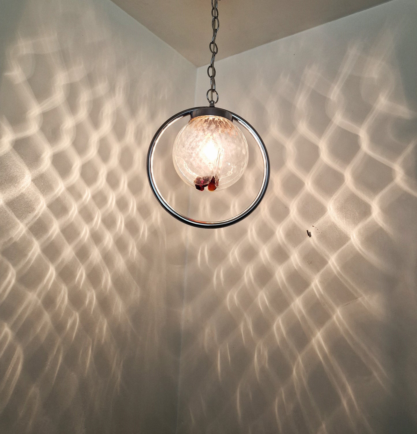 Mazzega Toni Zuccheri Murano Glass Pendant Light, Mid-Century Modern Globe Lamp