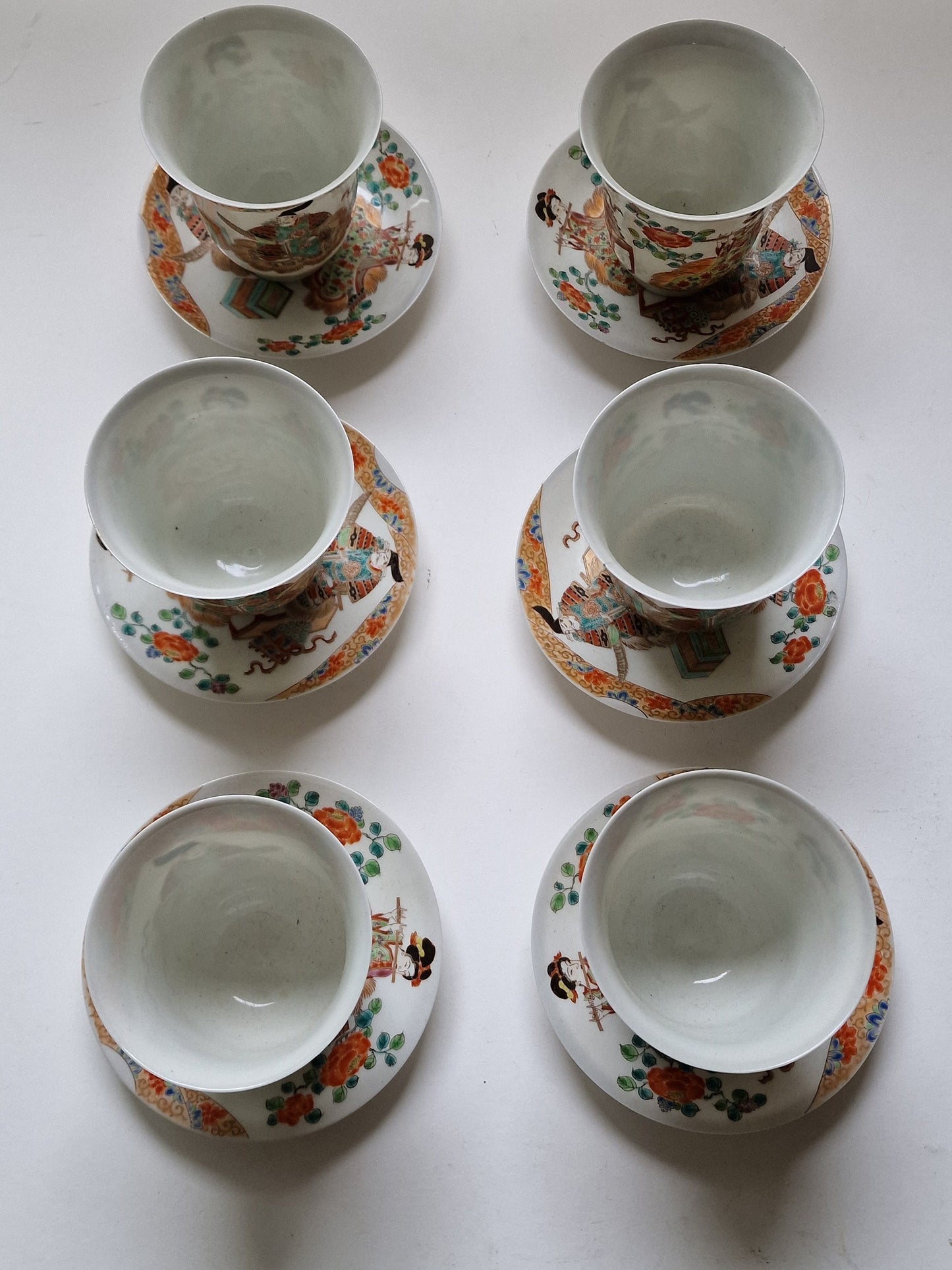 Antique Arita-Zoshuntei Eggshell Porcelain Tea Set, Geisha Design, 19th Century