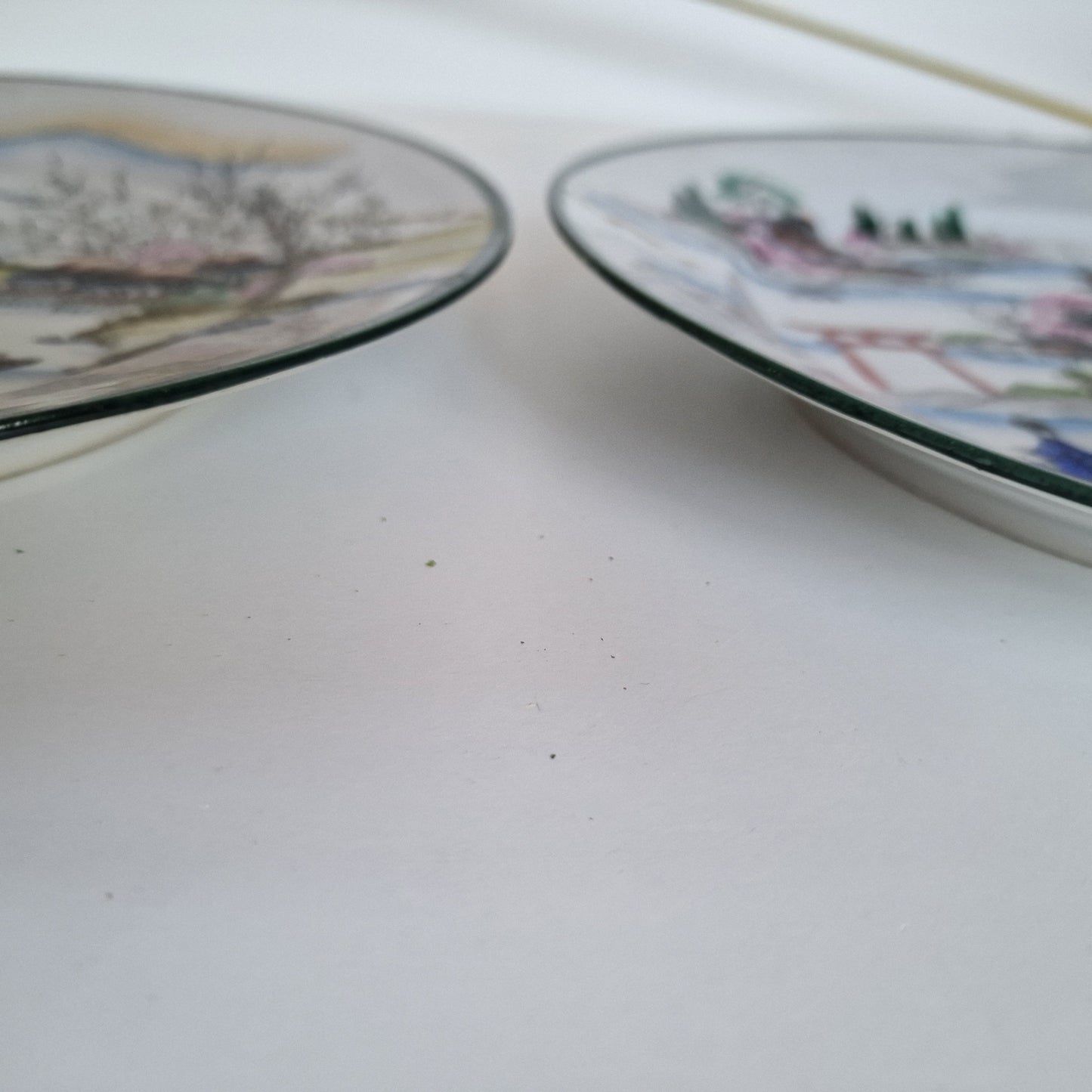 Antique Meiji Japanese Porcelain Plates, Geisha & Landscape Relief, Set of 4