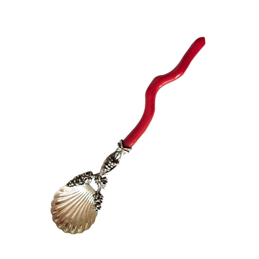 Vintage Marked Silver Coral Spoon, Grapevine Detail