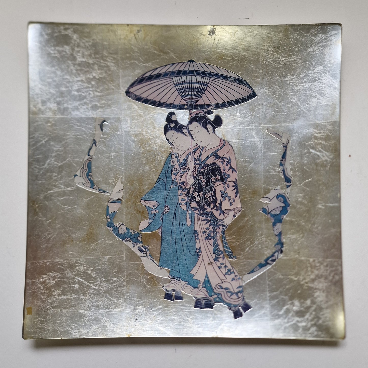 Vintage Carole Stupell Asian Glass Plate, Signed Art Charger (30x30)