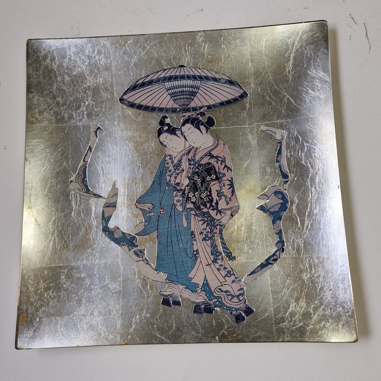 Vintage Carole Stupell Asian Glass Plate, Signed Art Charger (30x30)