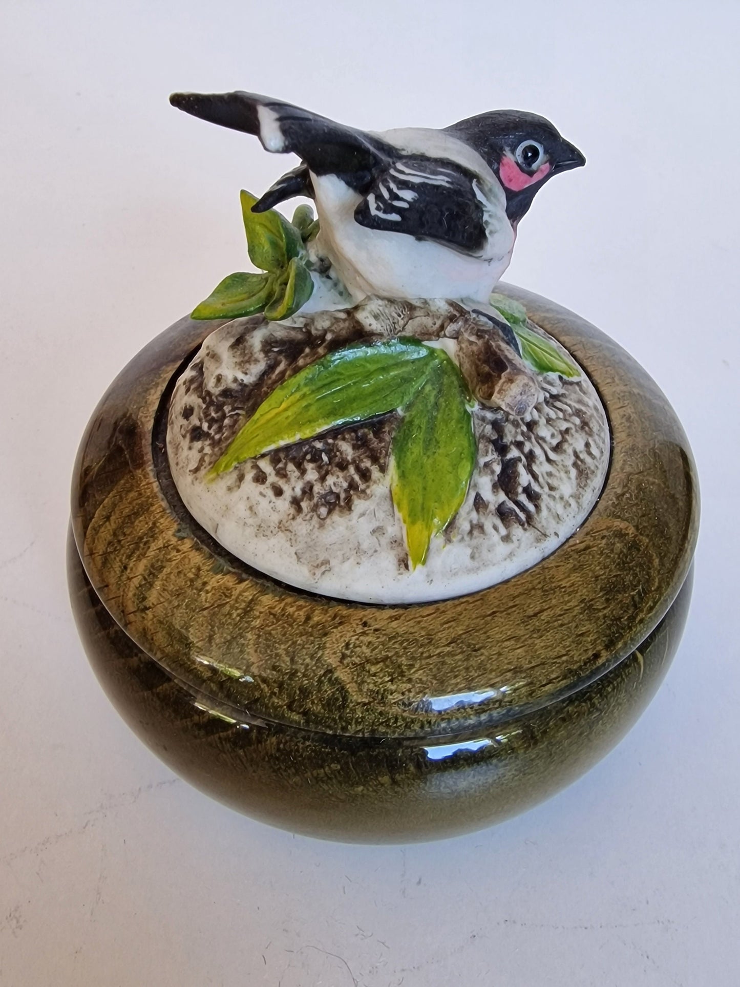 Vintage 'Sommernachtstraum' Music Box, Biscuit Porcelain Bird, Lacquered Wood Trinket Box