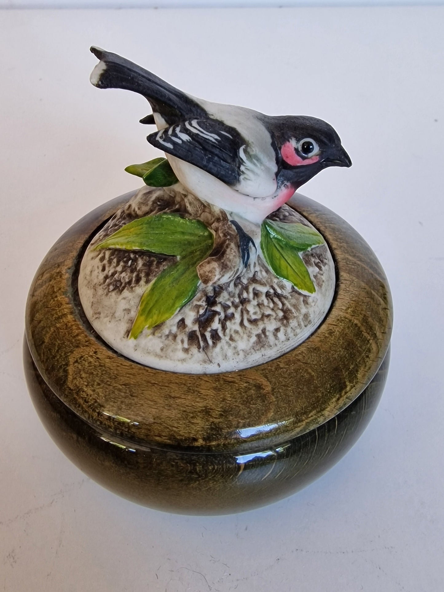 Vintage 'Sommernachtstraum' Music Box, Biscuit Porcelain Bird, Lacquered Wood Trinket Box