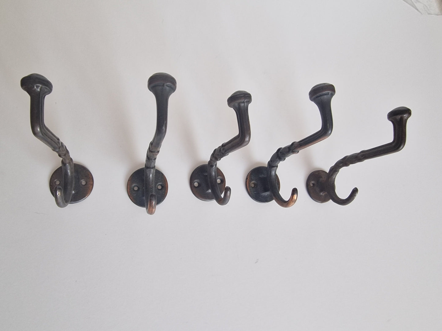 5 Art Nouveau Copper Coat Hooks, Antique Dutch Design