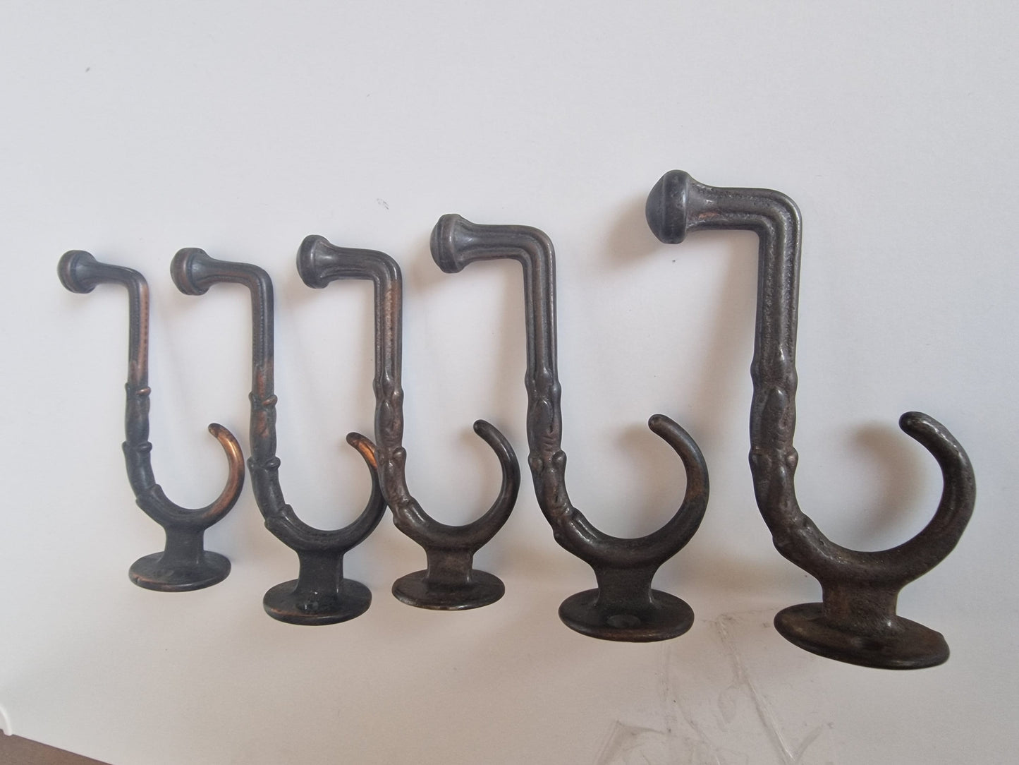 5 Art Nouveau Copper Coat Hooks, Antique Dutch Design