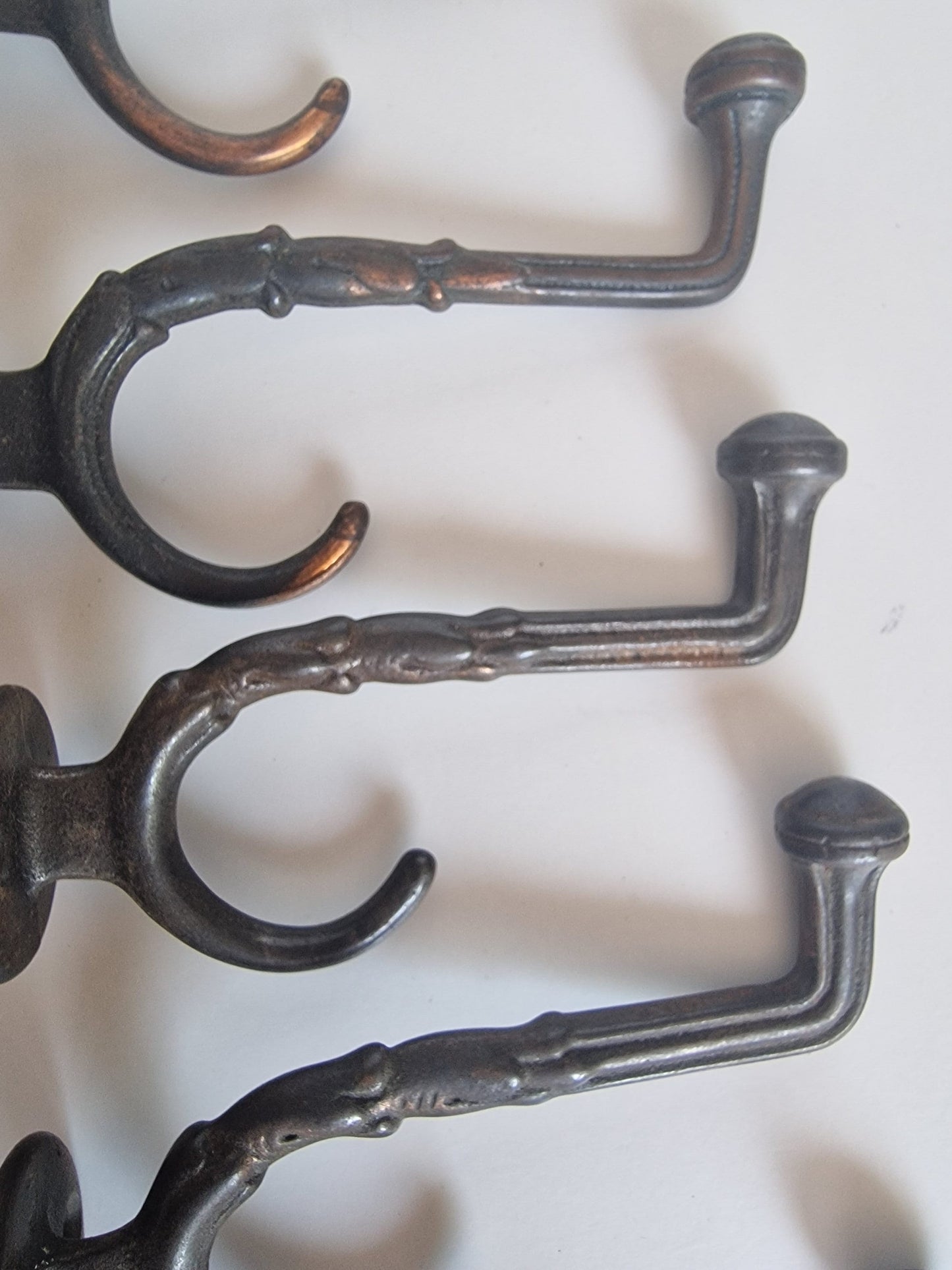 5 Art Nouveau Copper Coat Hooks, Antique Dutch Design