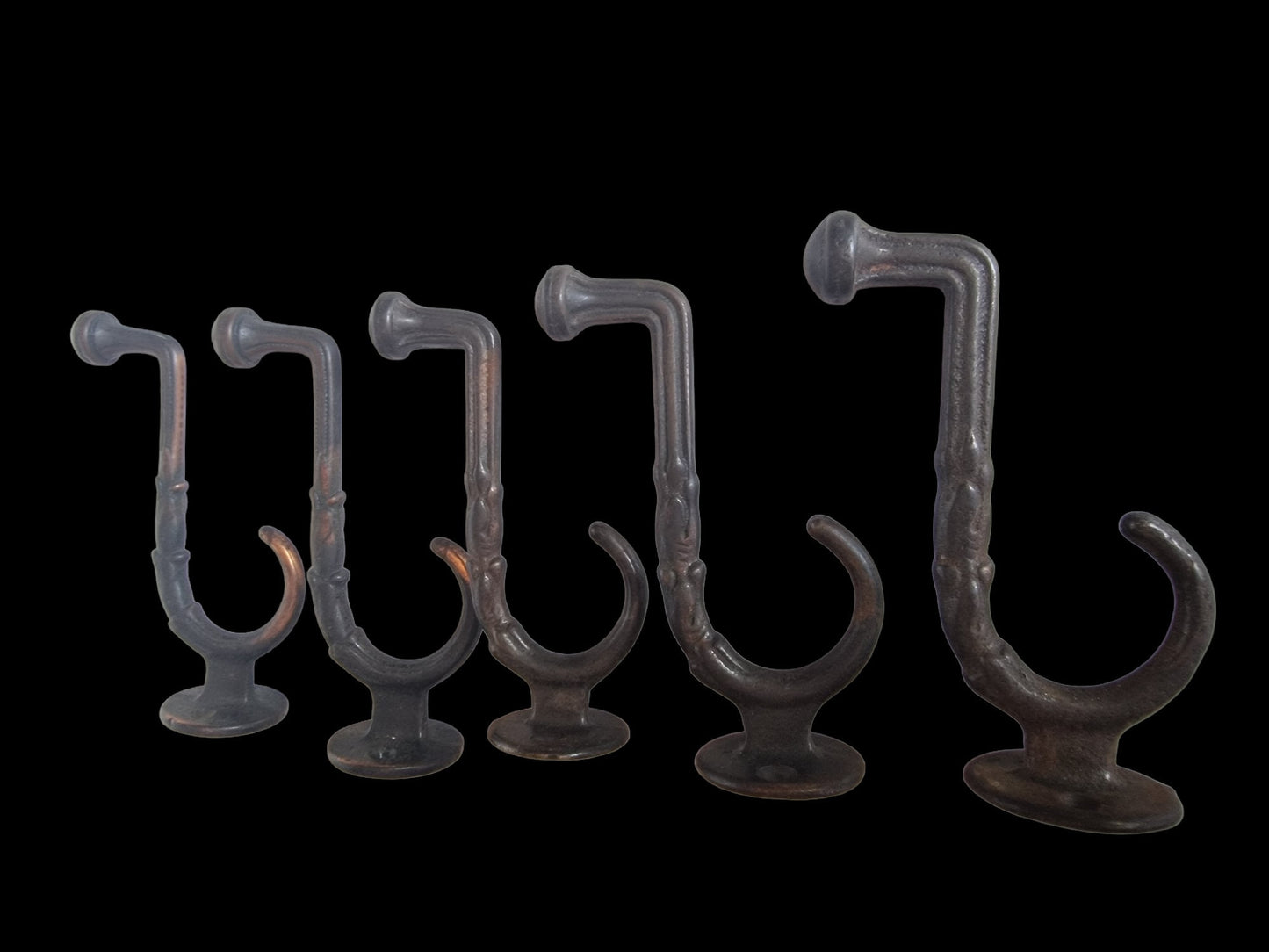 5 Art Nouveau Copper Coat Hooks, Antique Dutch Design