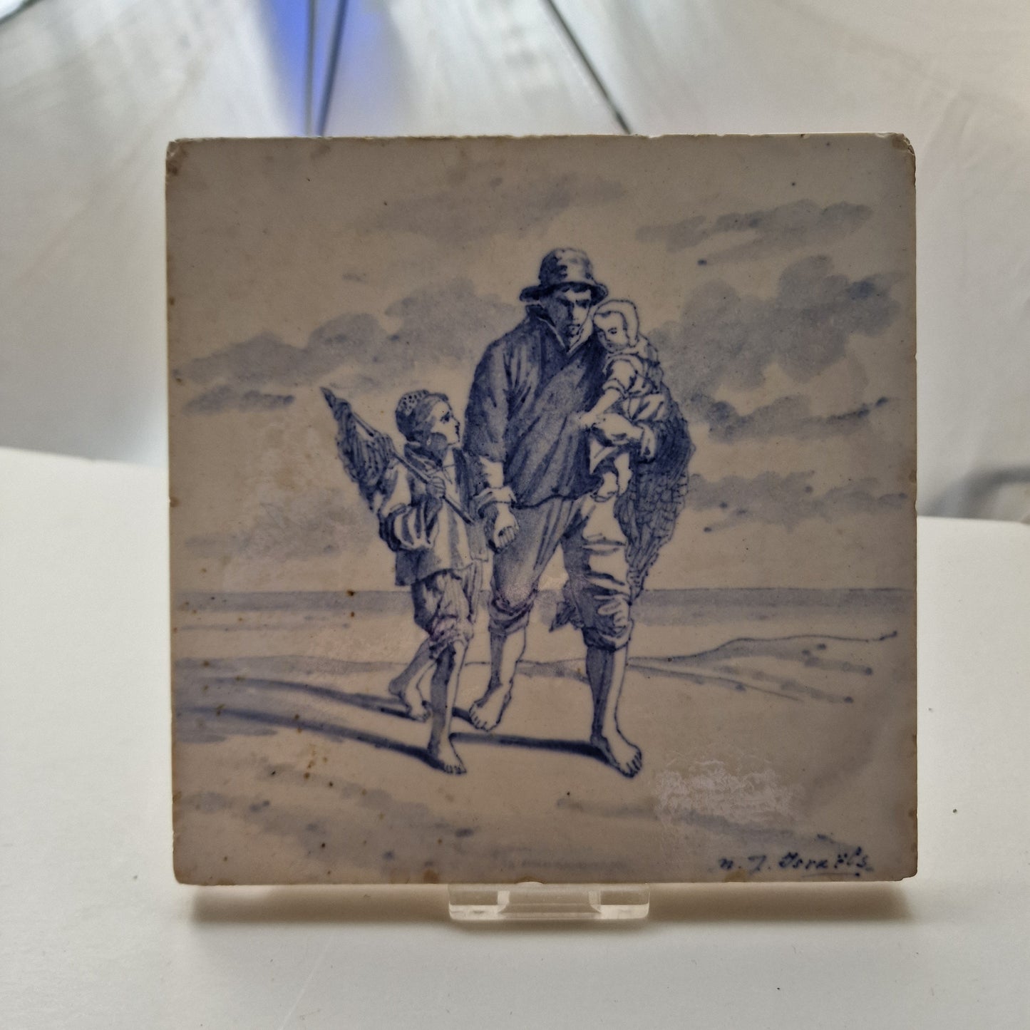 Rare Royal Delft Hand-Painted Tile, Israels 1881, Antique Pottery