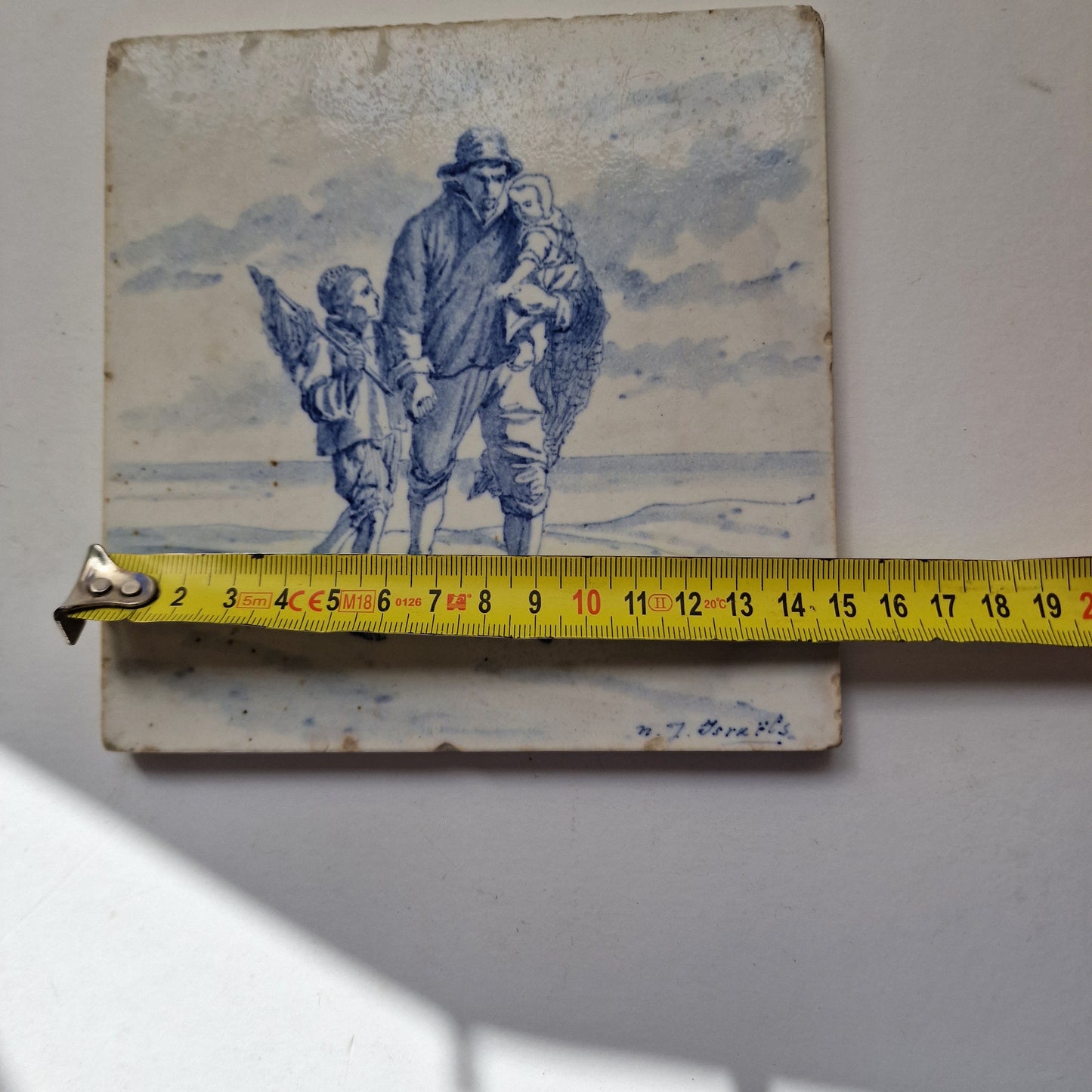 Rare Royal Delft Hand-Painted Tile, Israels 1881, Antique Pottery
