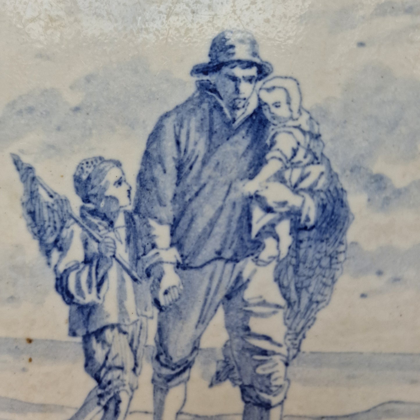 Rare Royal Delft Hand-Painted Tile, Israels 1881, Antique Pottery