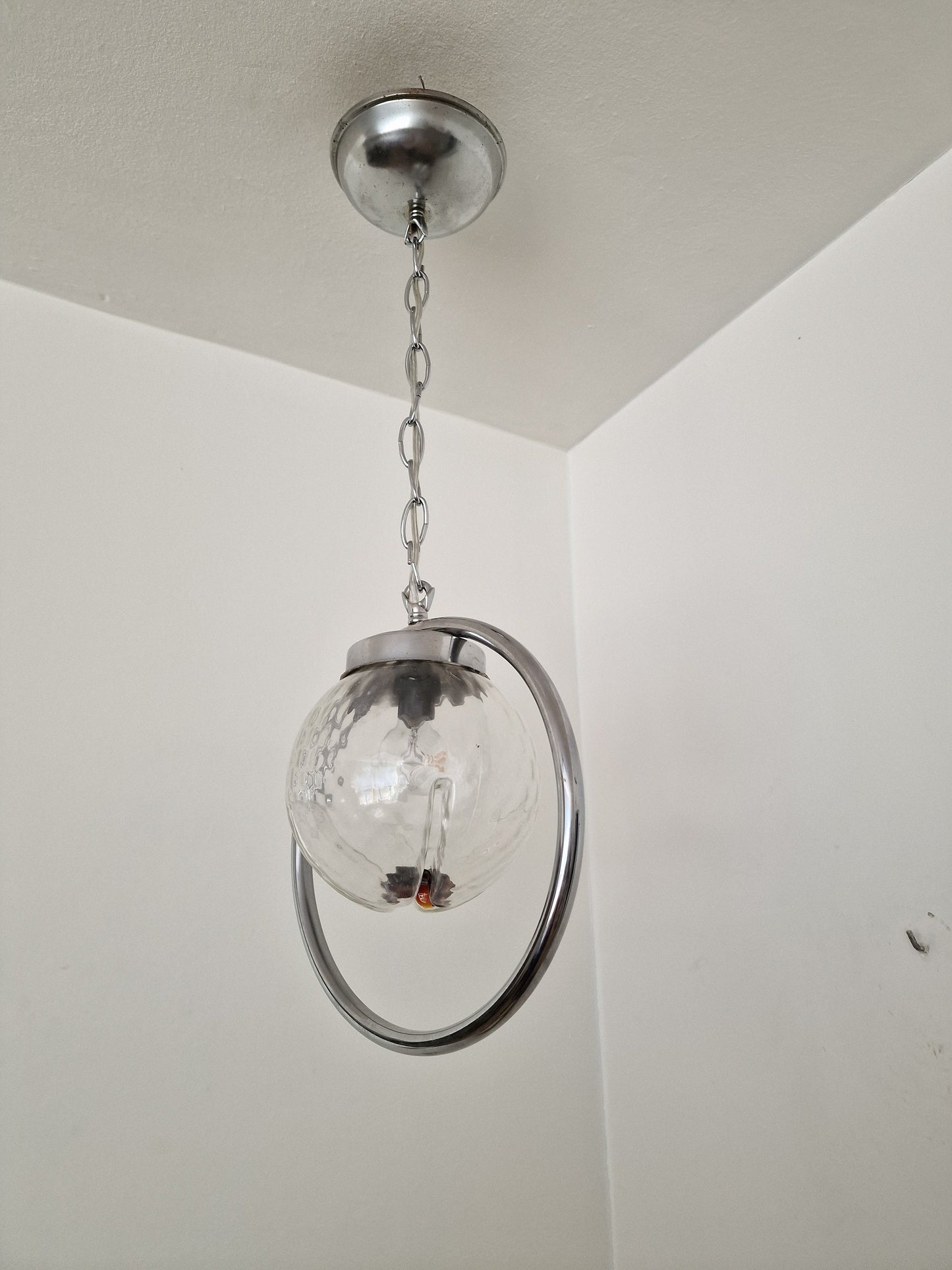 Mazzega Toni Zuccheri Murano Glass Pendant Light, Mid-Century Modern Globe Lamp