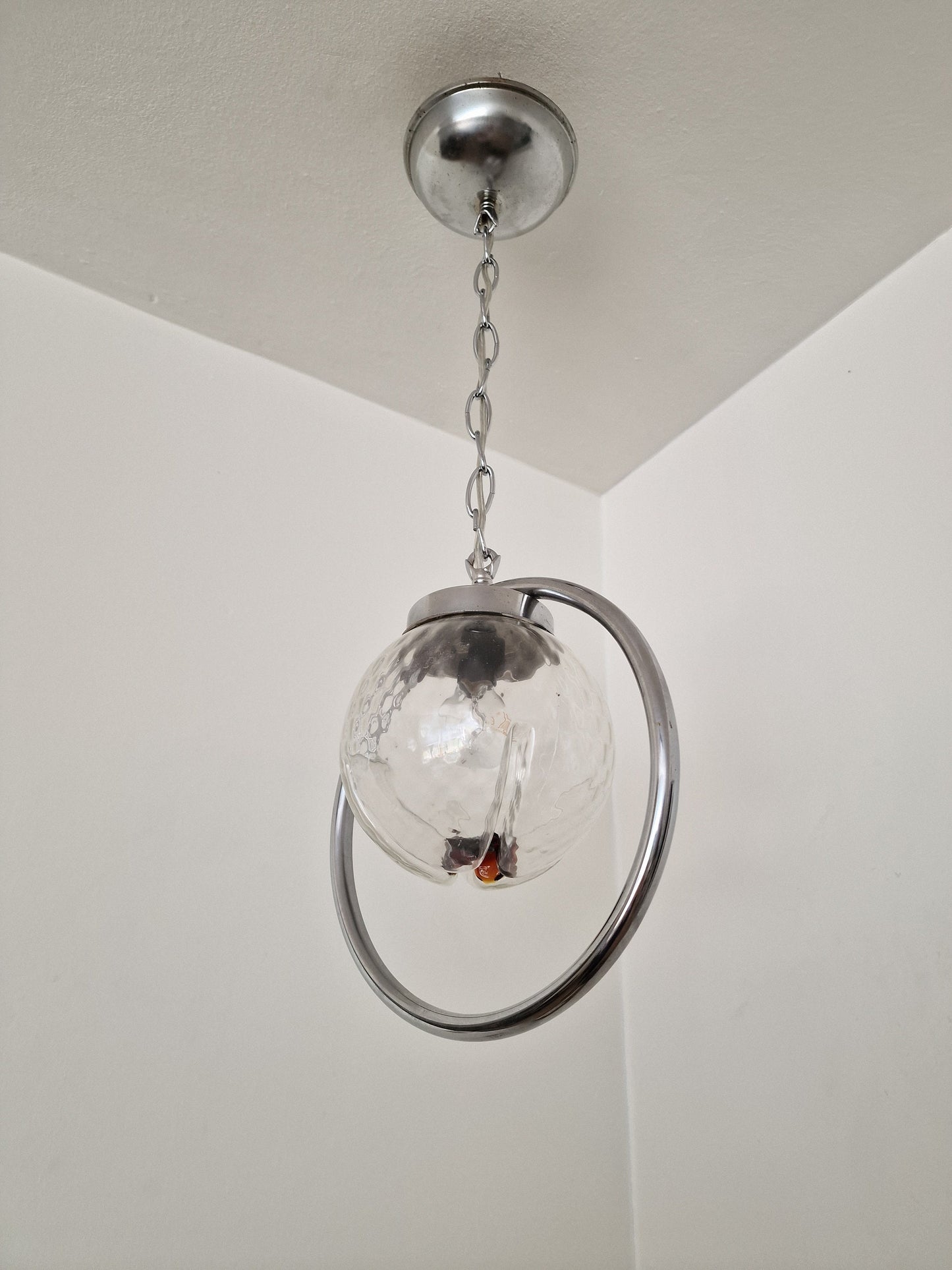 Mazzega Toni Zuccheri Murano Glass Pendant Light, Mid-Century Modern Globe Lamp