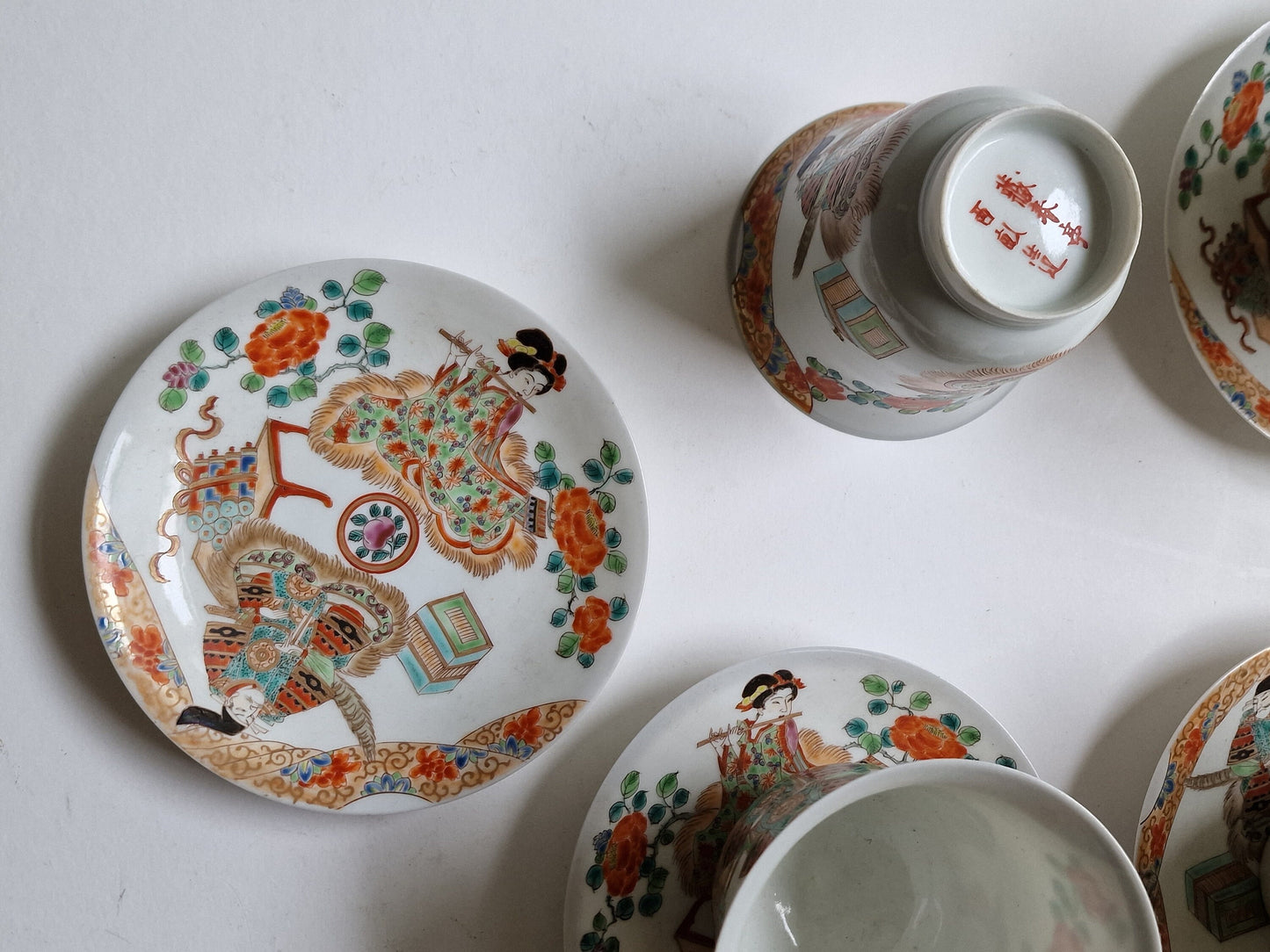 Antique Arita-Zoshuntei Eggshell Porcelain Tea Set, Geisha Design, 19th Century