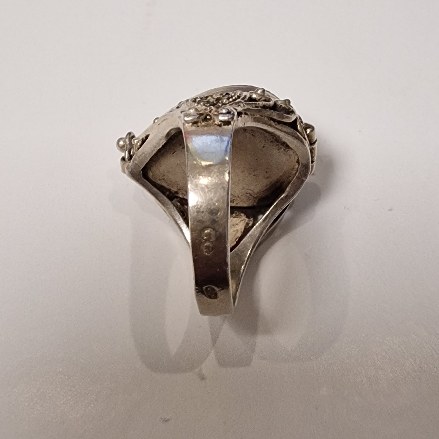 Secret Marcasite Signet Ring, Abalone, 925 Sterling Silver