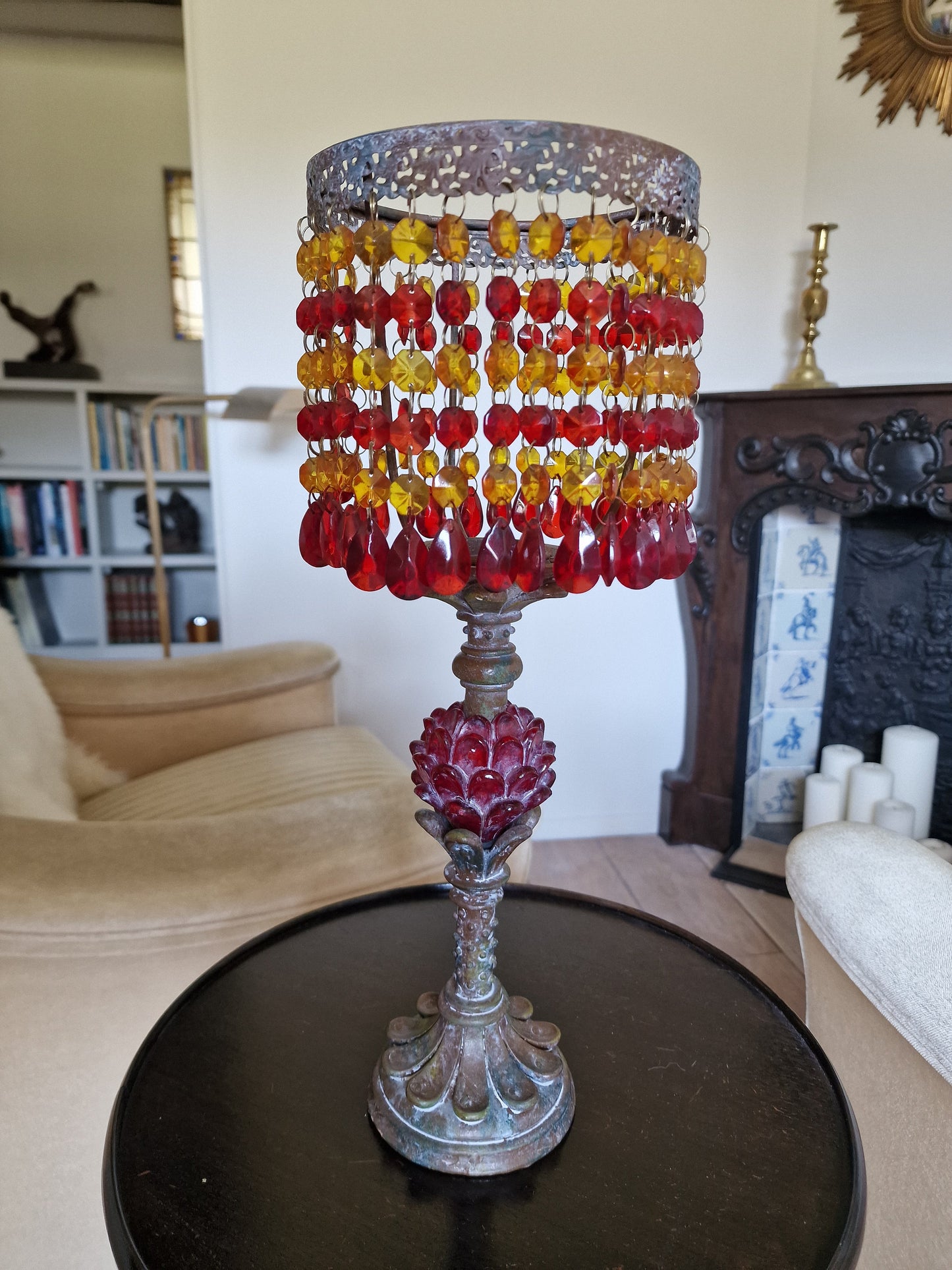Vintage Ibiza Beaded Lantern, Mediterranean Antique Candle Holder, 1950s-70s