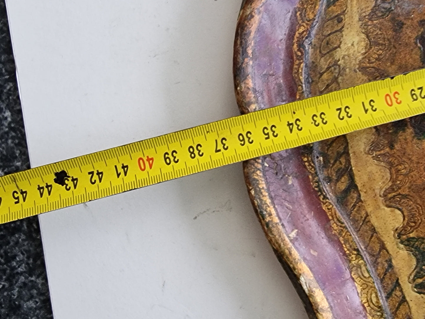 Large Vintage Italian Florentine oval Tray in Gold and red, Wood, 1960s Firenze, handmade