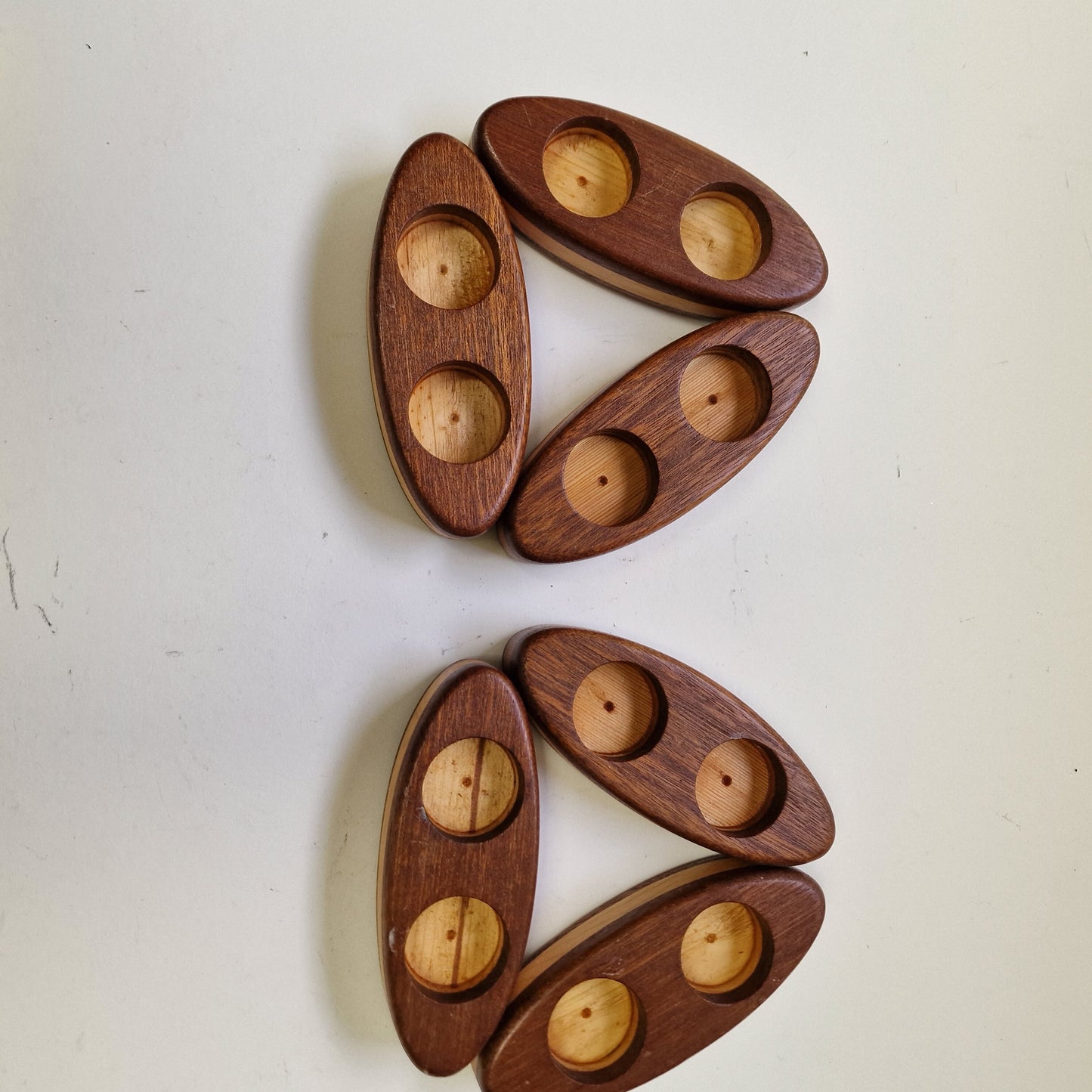 Art Deco Wood Inlay Tea Light Holders, Candlelight Keepers, Pair