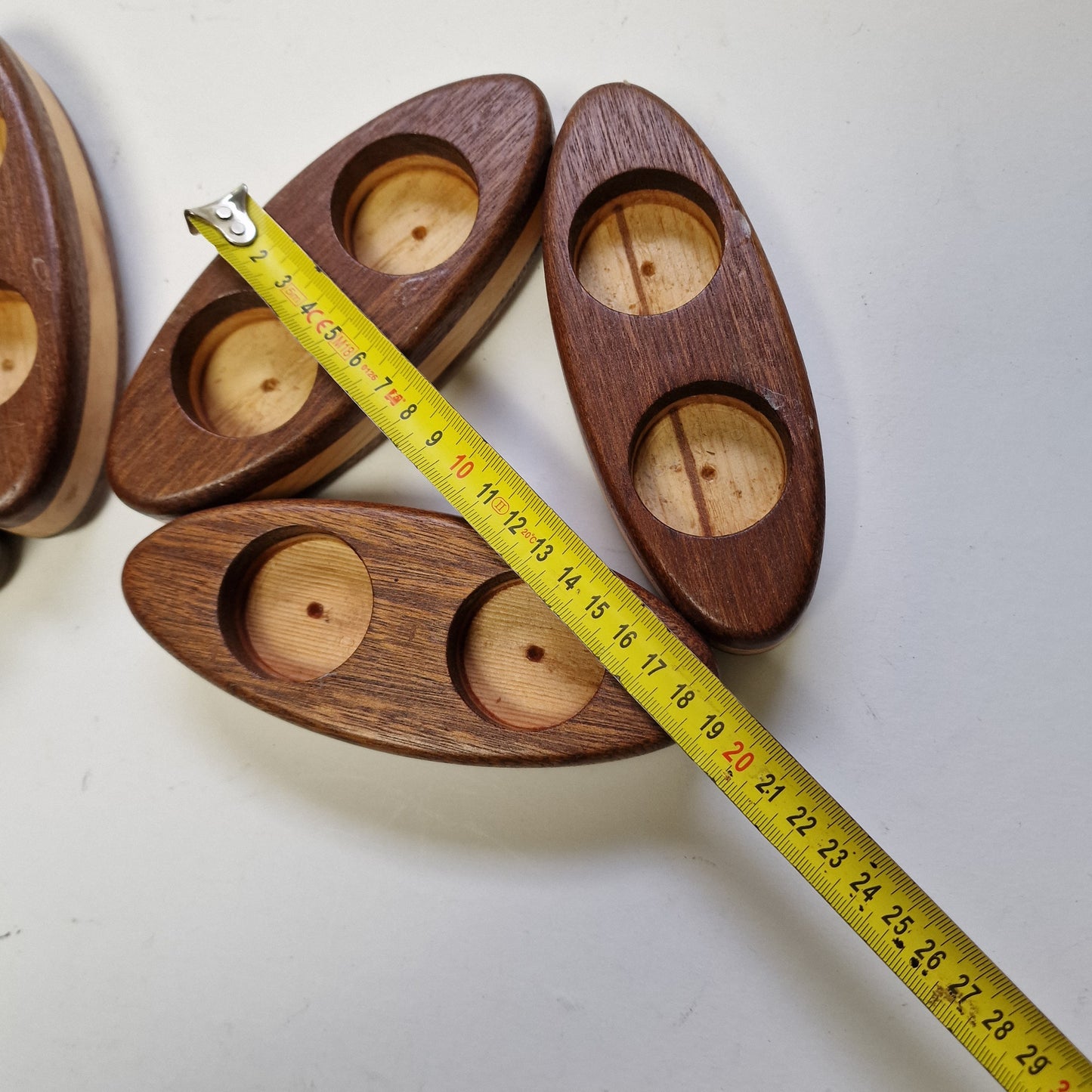 Art Deco Wood Inlay Tea Light Holders, Candlelight Keepers, Pair