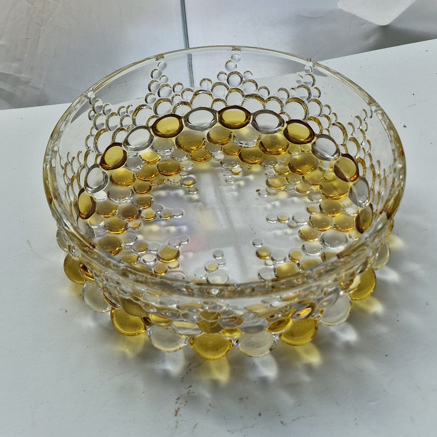Glashütte Limburg Crystal Glass Bowl, Yellow Bubble Design, Retro 60s