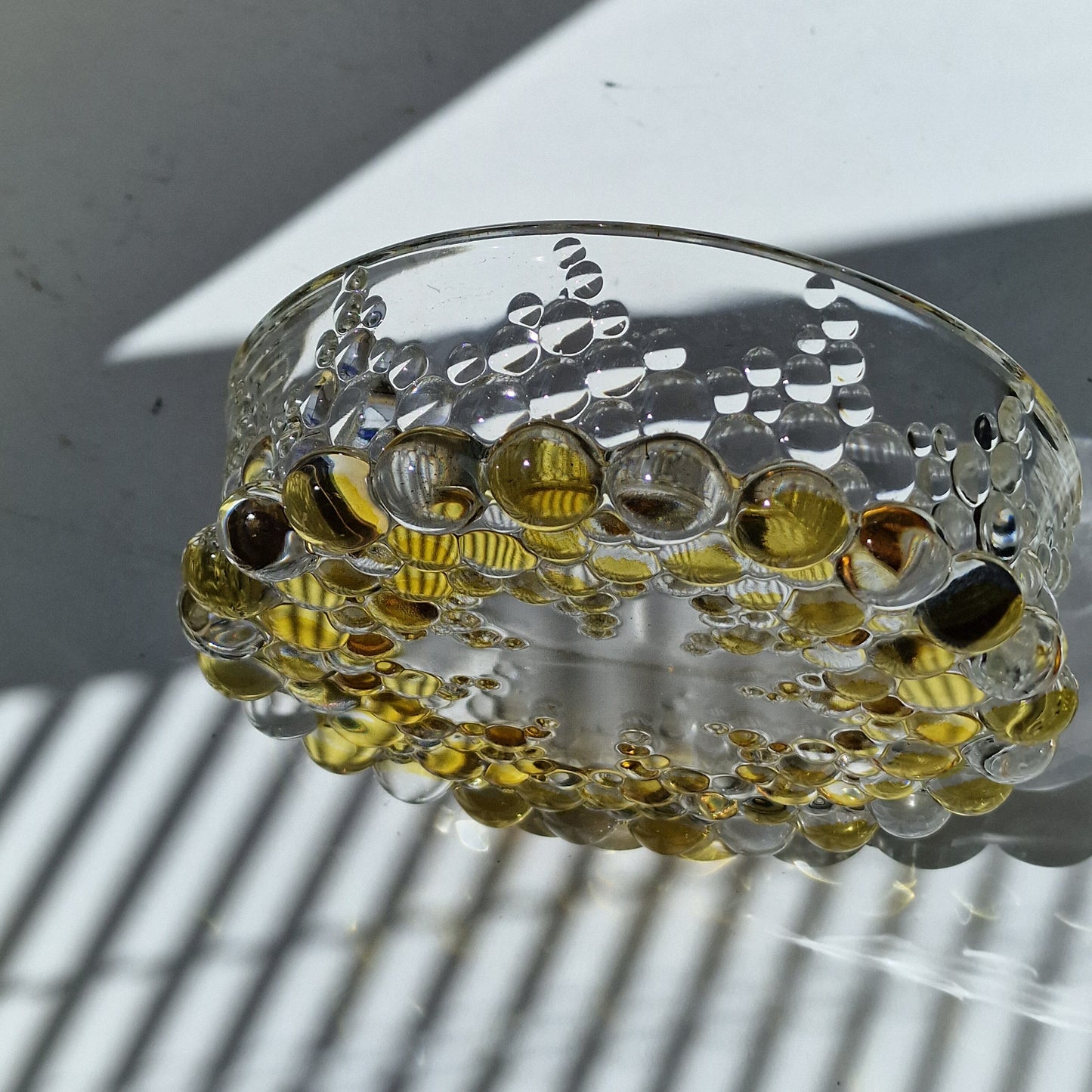 Glashütte Limburg Crystal Glass Bowl, Yellow Bubble Design, Retro 60s