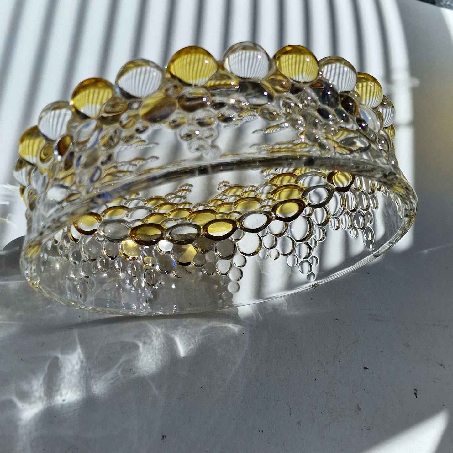 Glashütte Limburg Crystal Glass Bowl, Yellow Bubble Design, Retro 60s