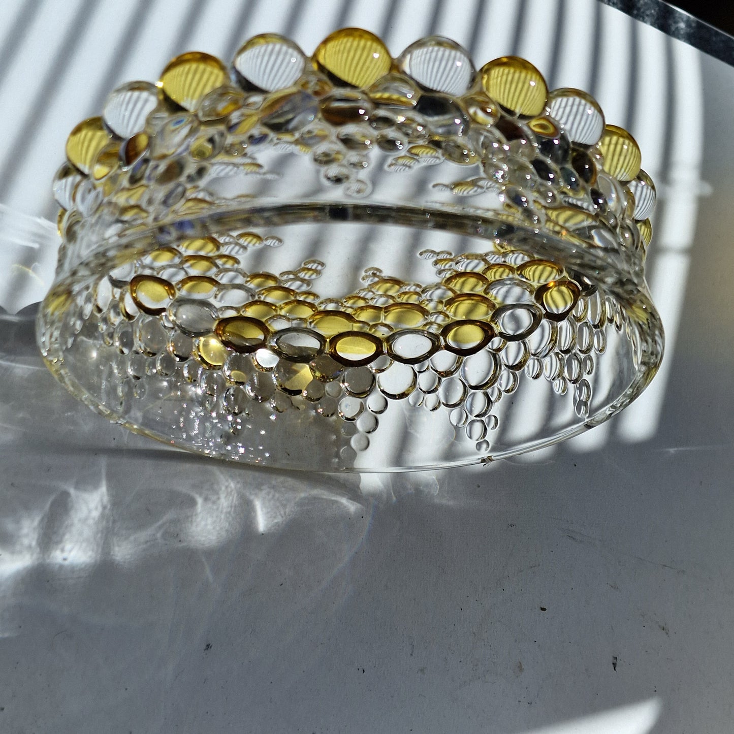 Glashütte Limburg Crystal Glass Bowl, Yellow Bubble Design, Retro 60s