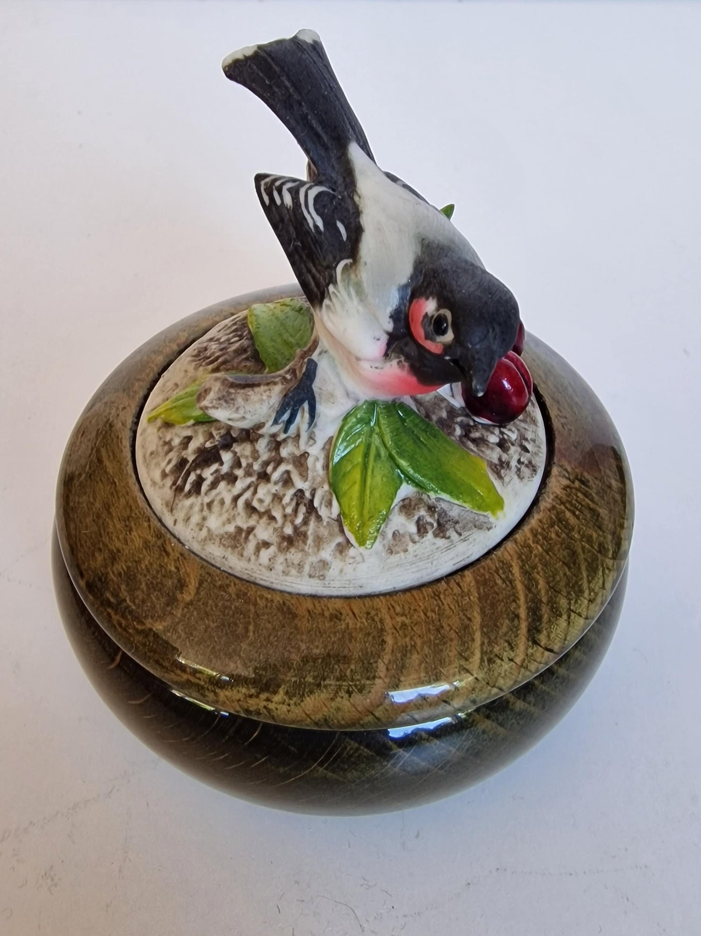 Vintage 'Sommernachtstraum' Music Box, Biscuit Porcelain Bird, Lacquered Wood Trinket Box