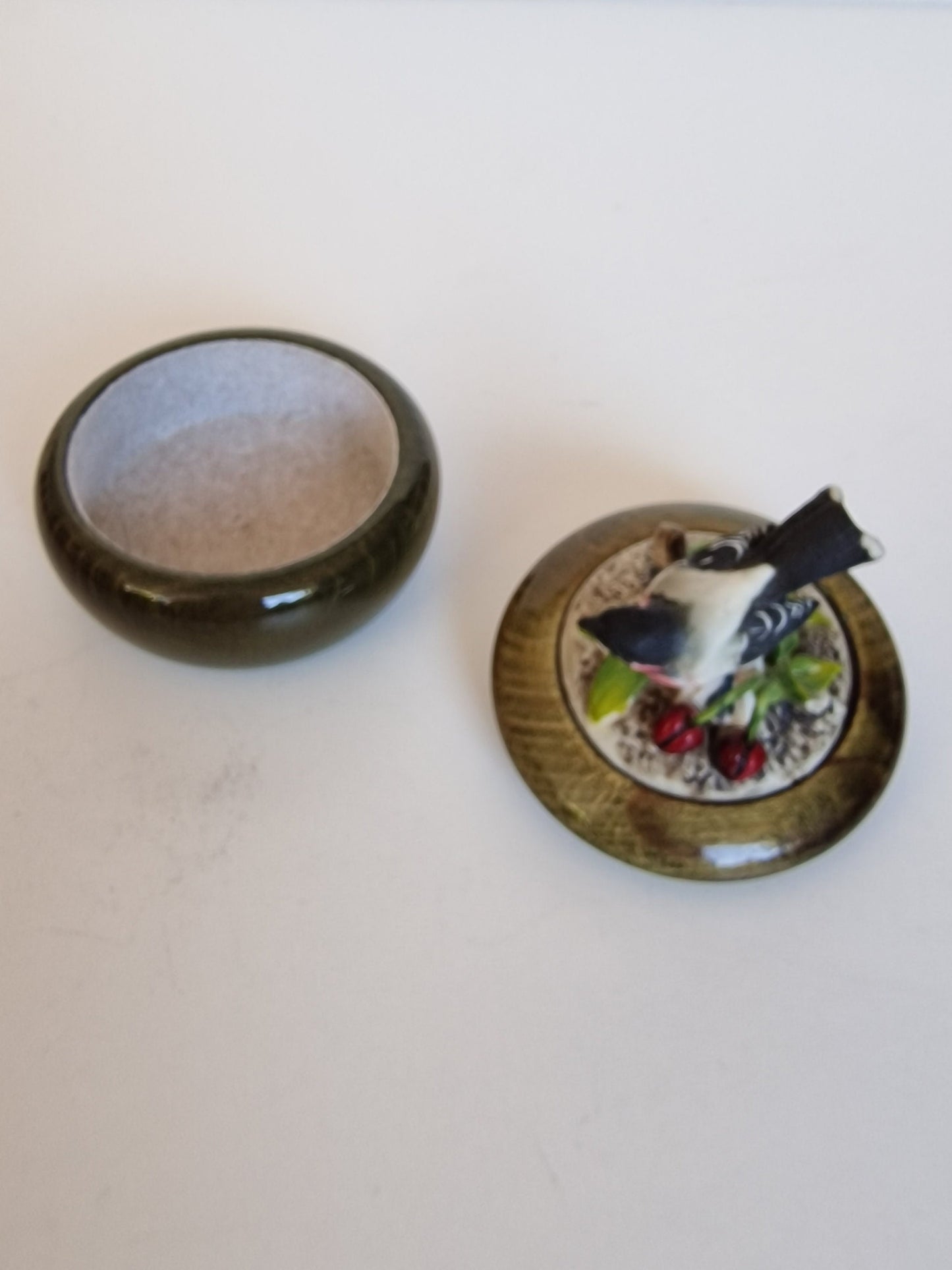 Vintage 'Sommernachtstraum' Music Box, Biscuit Porcelain Bird, Lacquered Wood Trinket Box