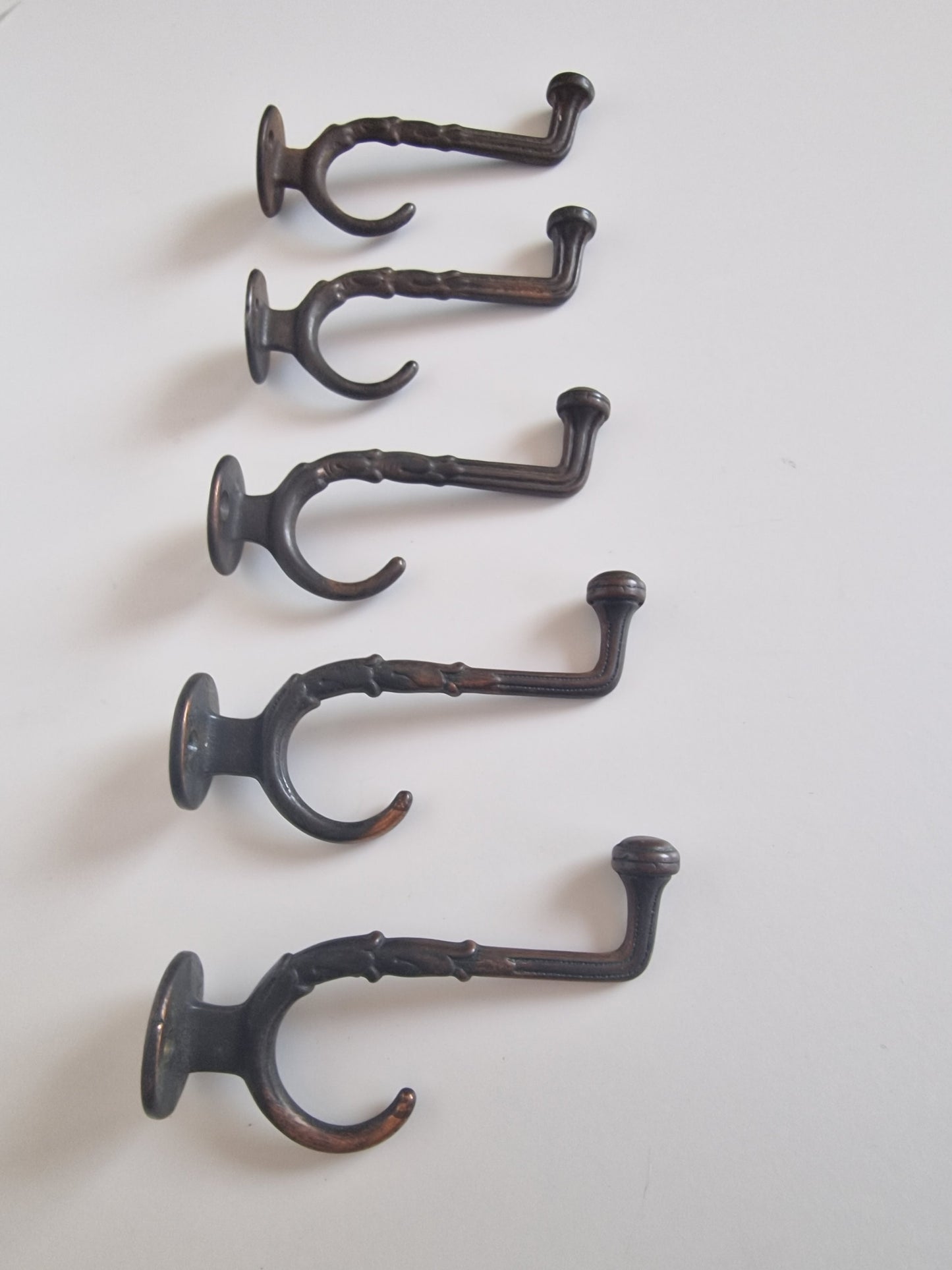 5 Art Nouveau Copper Coat Hooks, Antique Dutch Design