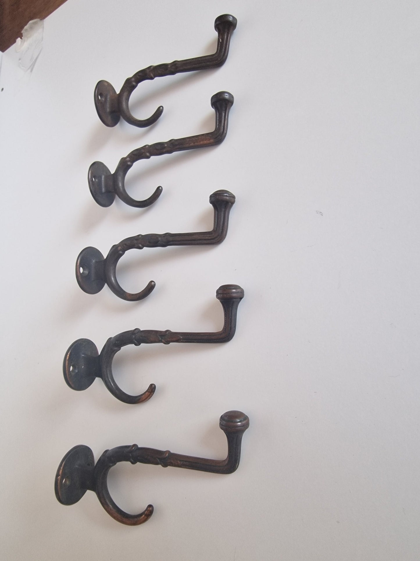 5 Art Nouveau Copper Coat Hooks, Antique Dutch Design