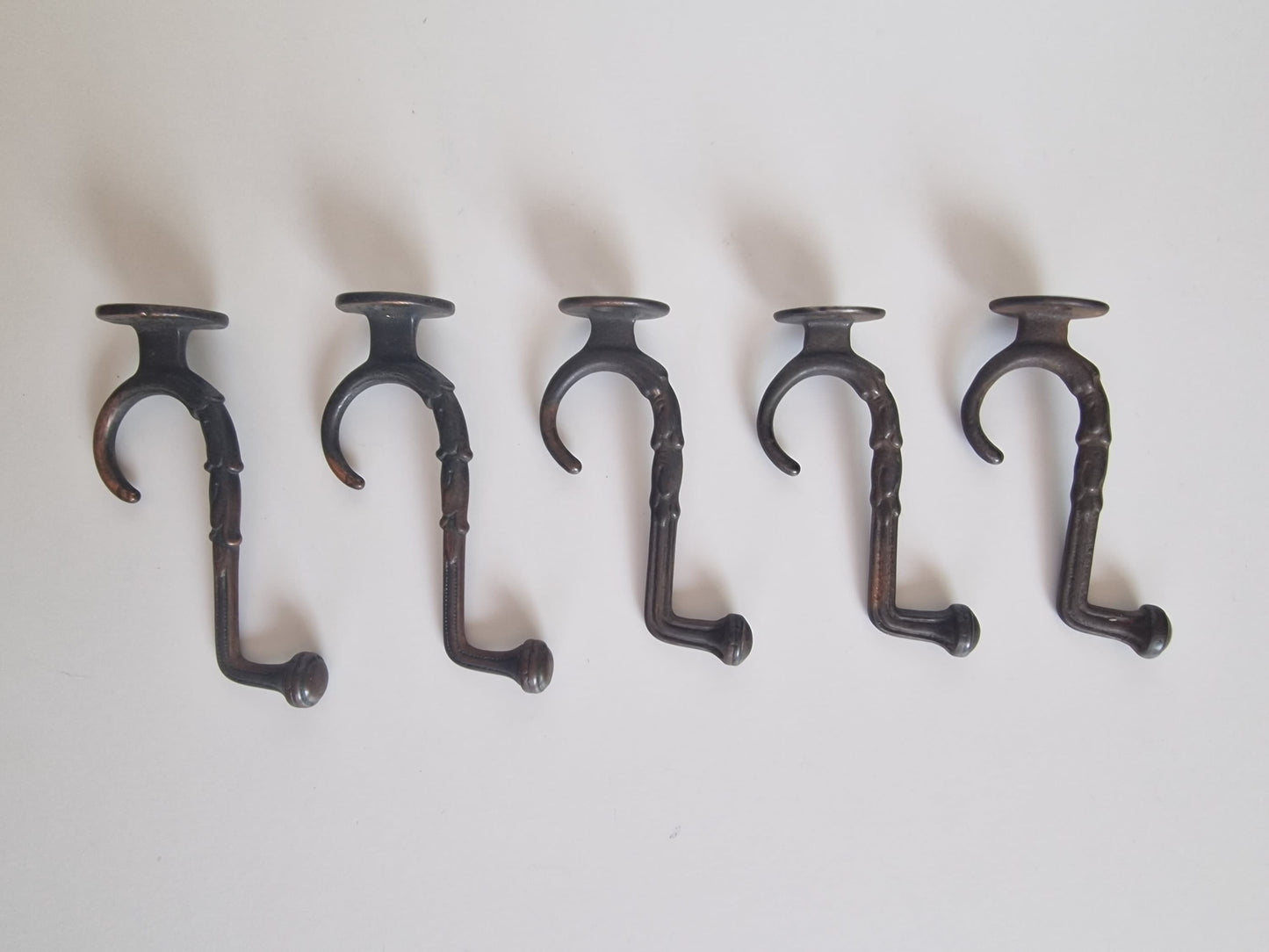 5 Art Nouveau Copper Coat Hooks, Antique Dutch Design