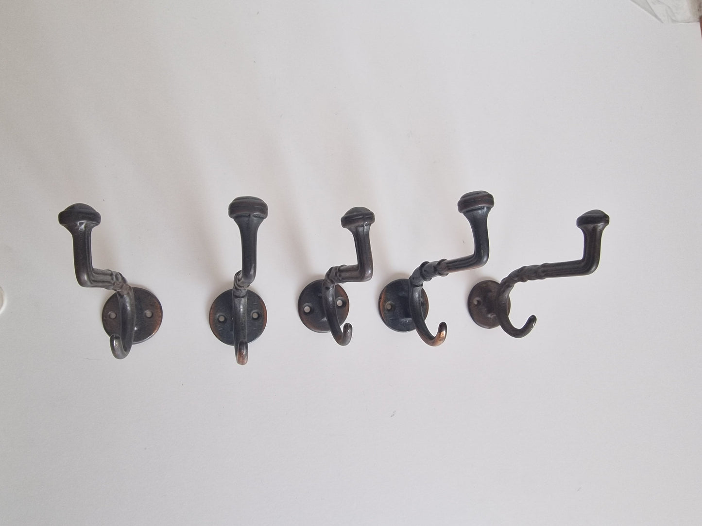 5 Art Nouveau Copper Coat Hooks, Antique Dutch Design