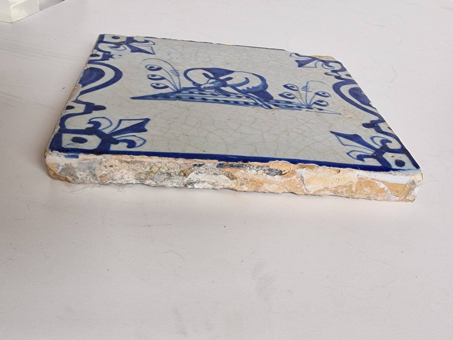 Antique 1640 Dutch Delft Tile – Animal Motif, Baluster Sides