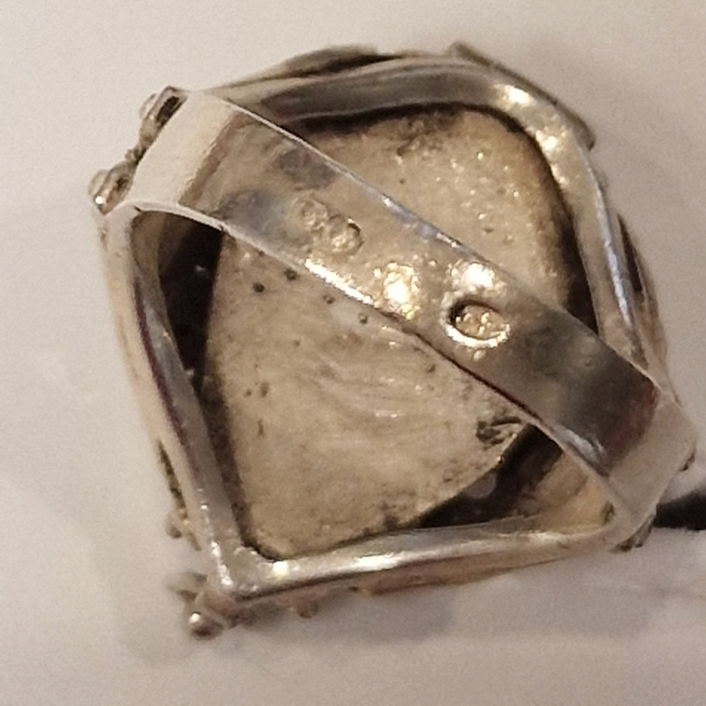 Secret Marcasite Signet Ring, Abalone, 925 Sterling Silver