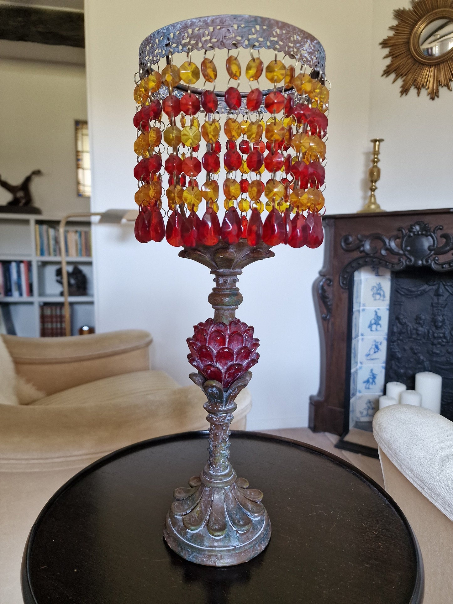 Vintage Ibiza Beaded Lantern, Mediterranean Antique Candle Holder, 1950s-70s
