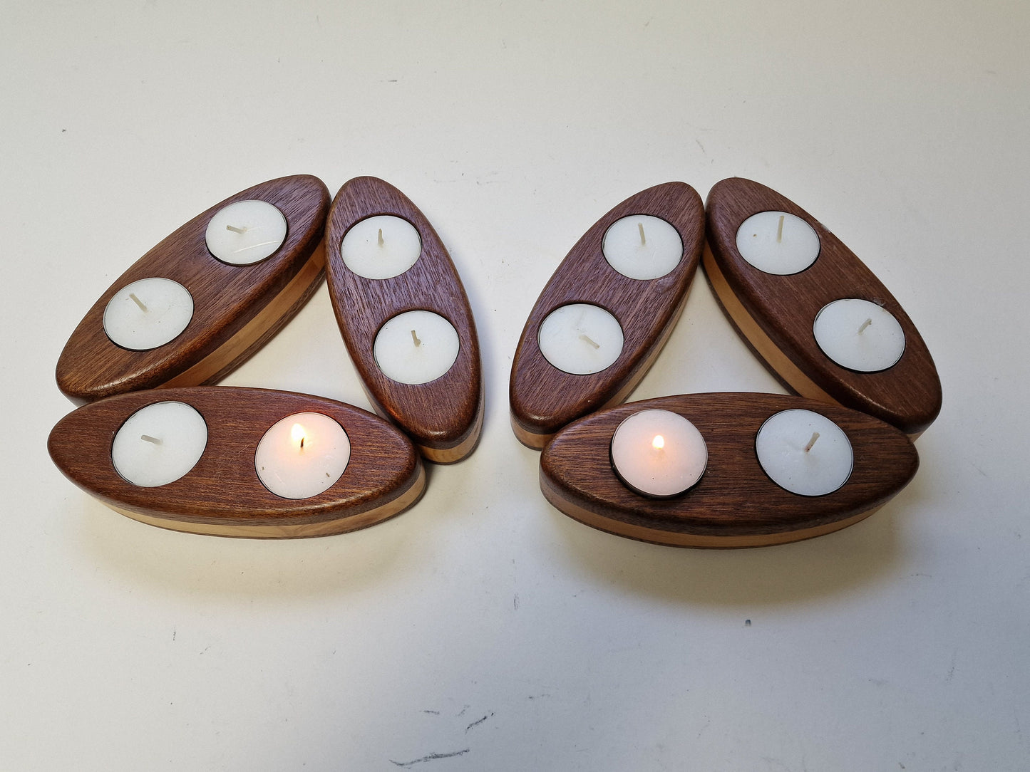 Art Deco Wood Inlay Tea Light Holders, Candlelight Keepers, Pair