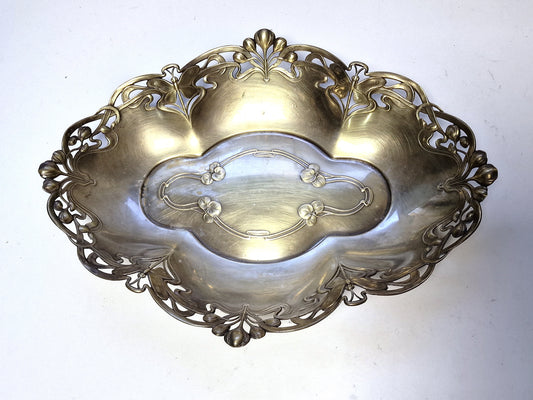Art Nouveau Metal Tray, Dragonfly and Water Lily Platter, ca 1900-1910